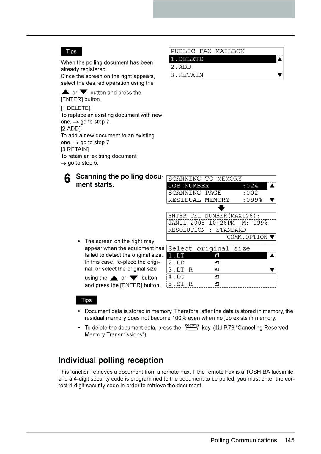 Toshiba GD-1220 manual Individual polling reception, Public FAX Mailbox, JOB Number, Resolution Standard 