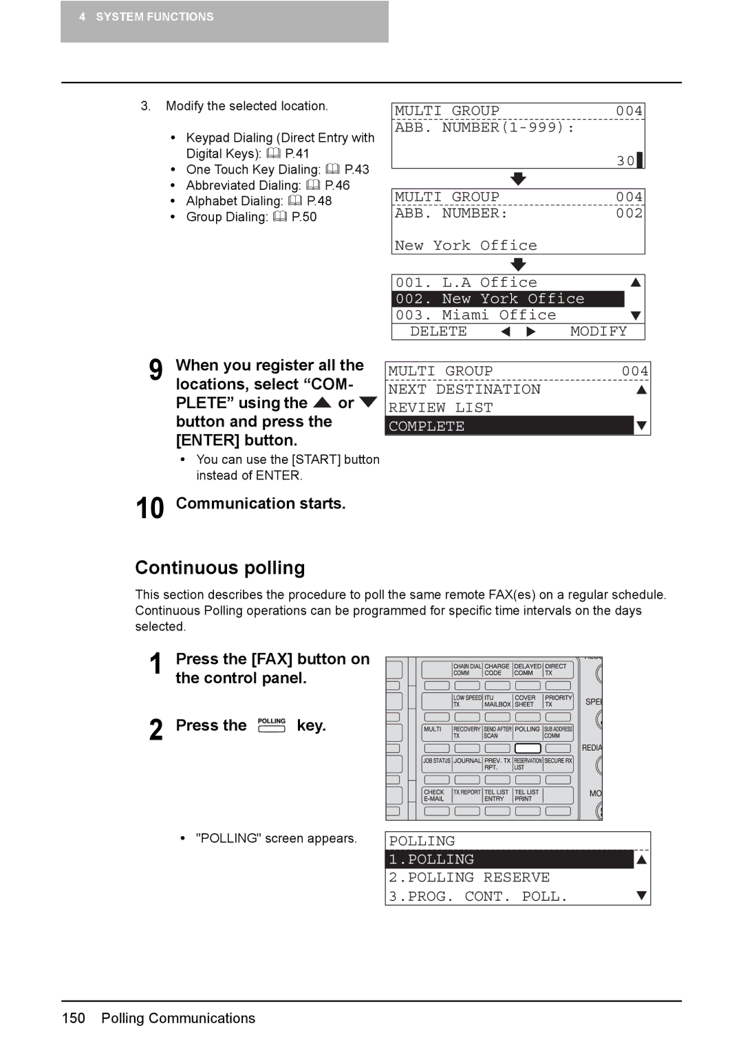 Toshiba GD-1220 manual Continuous polling, 004, New York Office 001, Communication starts 