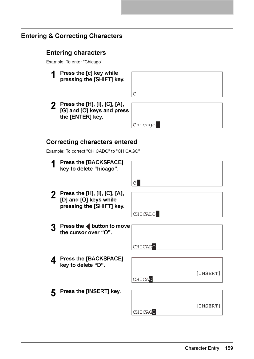 Toshiba GD-1220 manual Entering & Correcting Characters Entering characters, Correcting characters entered 