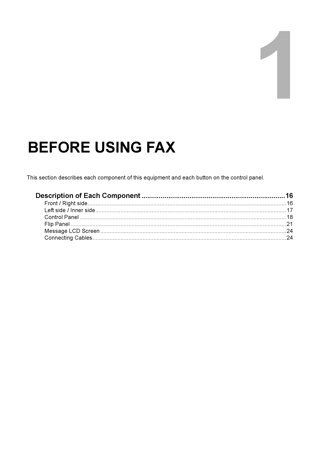 Toshiba GD-1220 manual Before Using FAX, Description of Each Component 