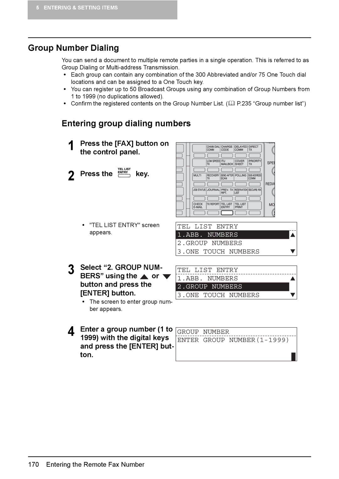 Toshiba GD-1220 manual Group Number Dialing, Entering group dialing numbers, Group Numbers 