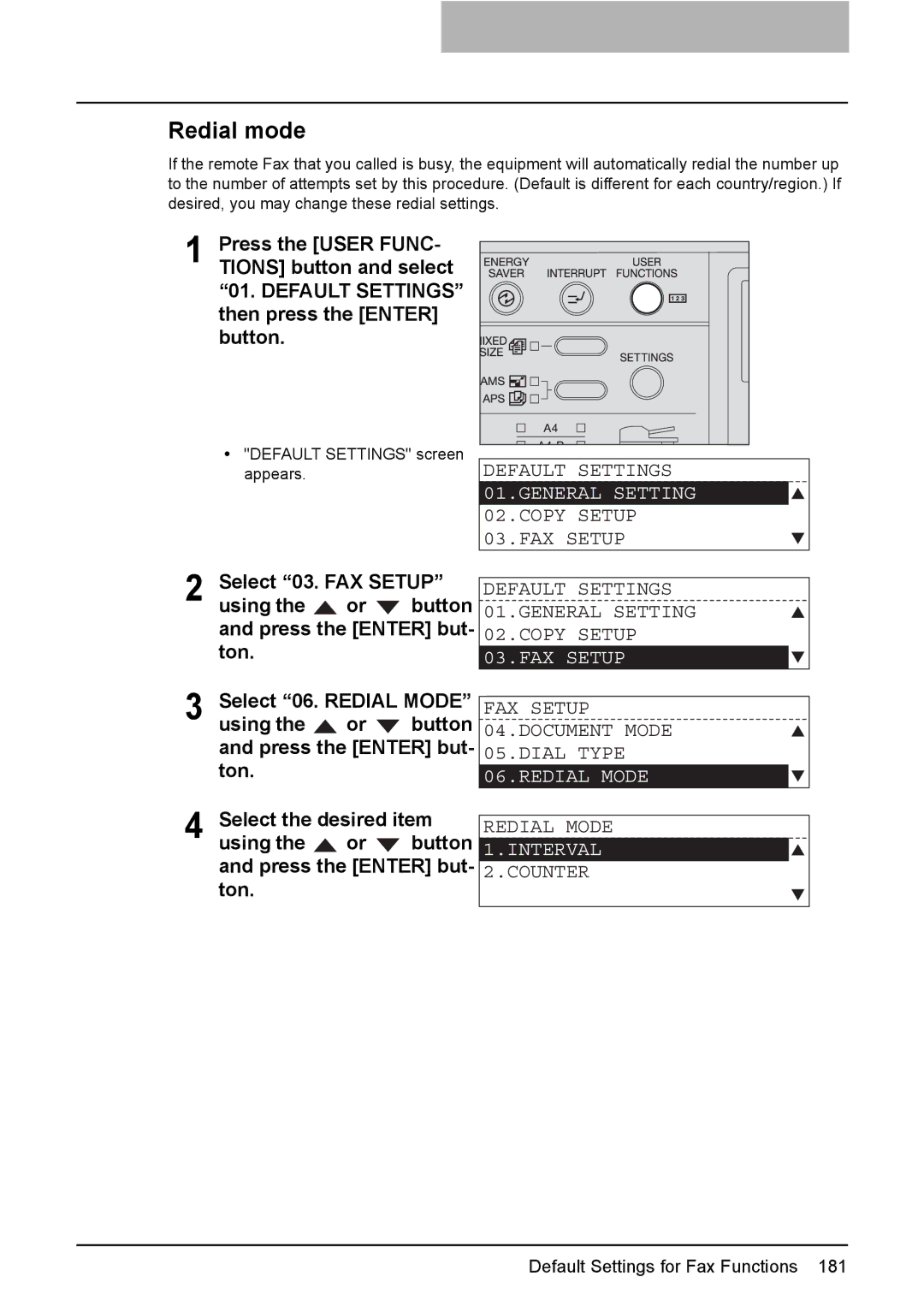 Toshiba GD-1220 manual Redial mode, General Setting, Redial Mode 