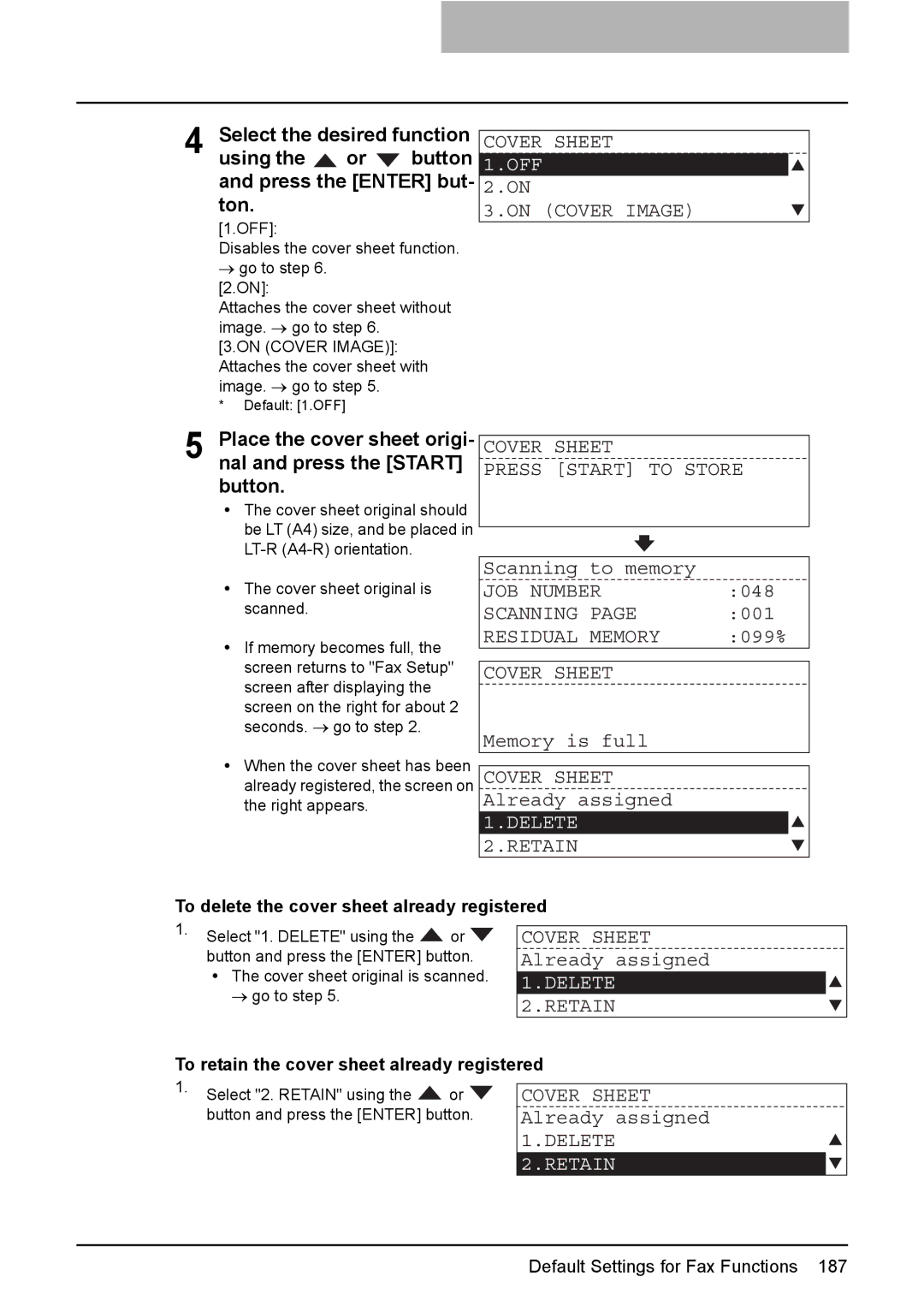 Toshiba GD-1220 manual On Cover Image, Place the cover sheet origi- nal and press the Start button 