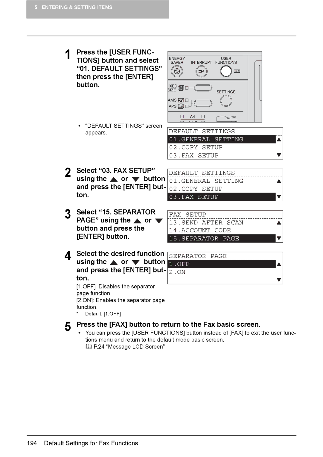 Toshiba GD-1220 manual FAX Setup Send After Scan 14.ACCOUNT Code, Separator 