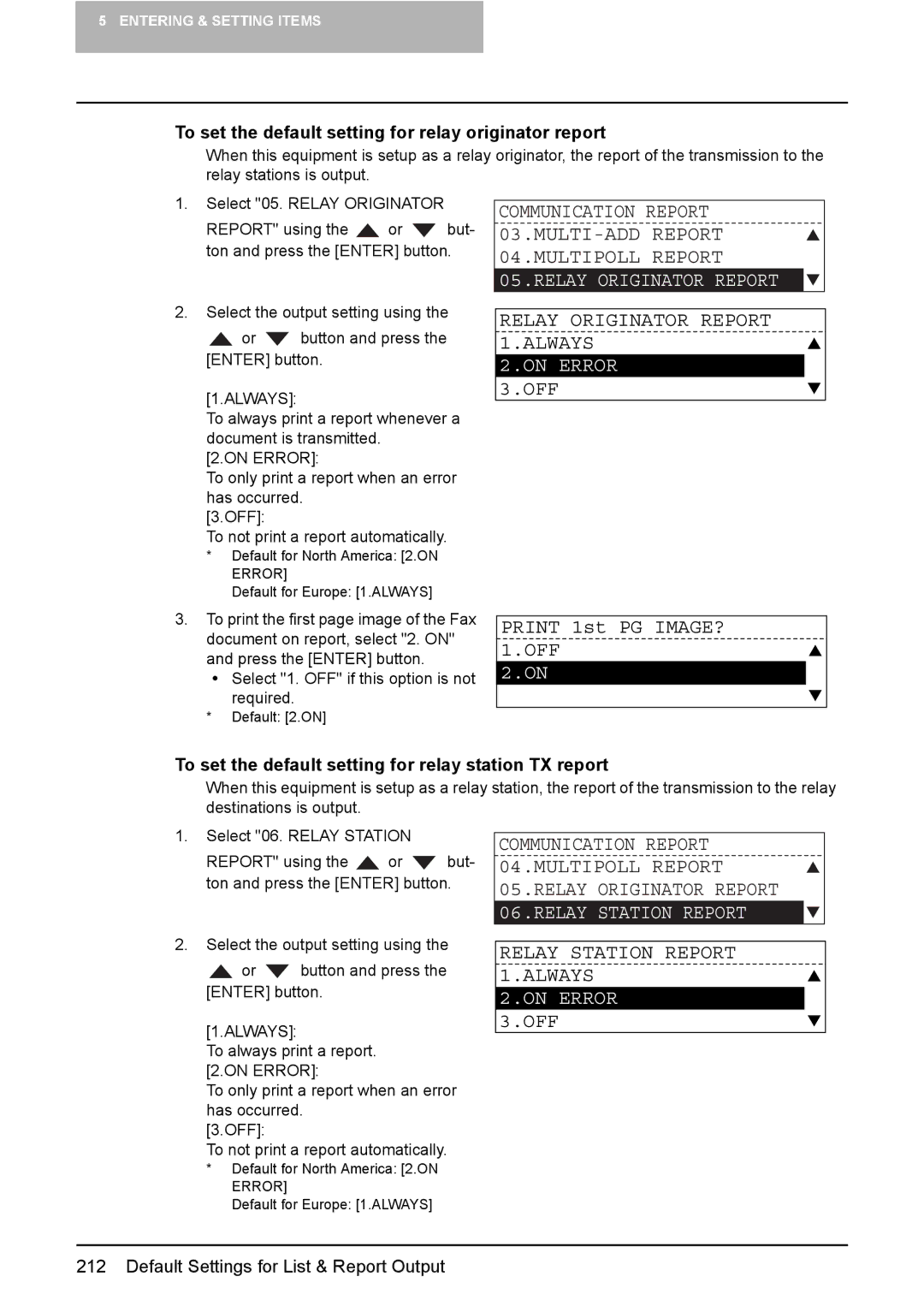 Toshiba GD-1220 manual Relay Originator Report 1.ALWAYS, On Error 3.OFF, Relay Station Report 1.ALWAYS 