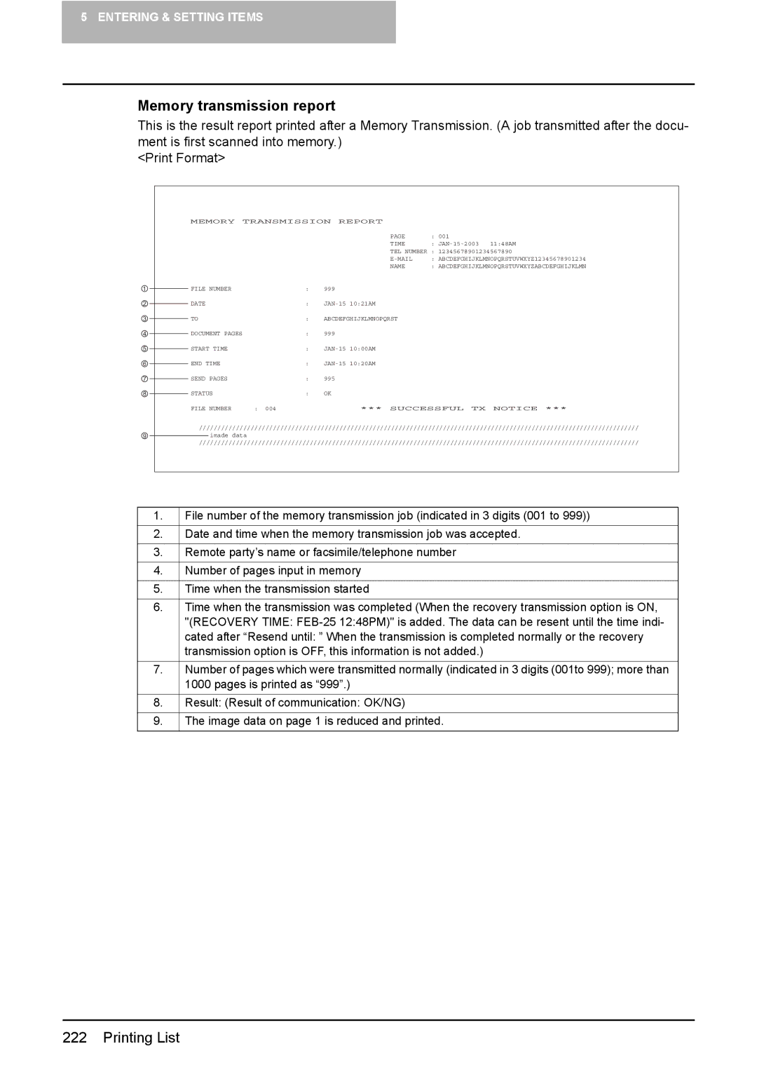 Toshiba GD-1220 manual Memory transmission report 