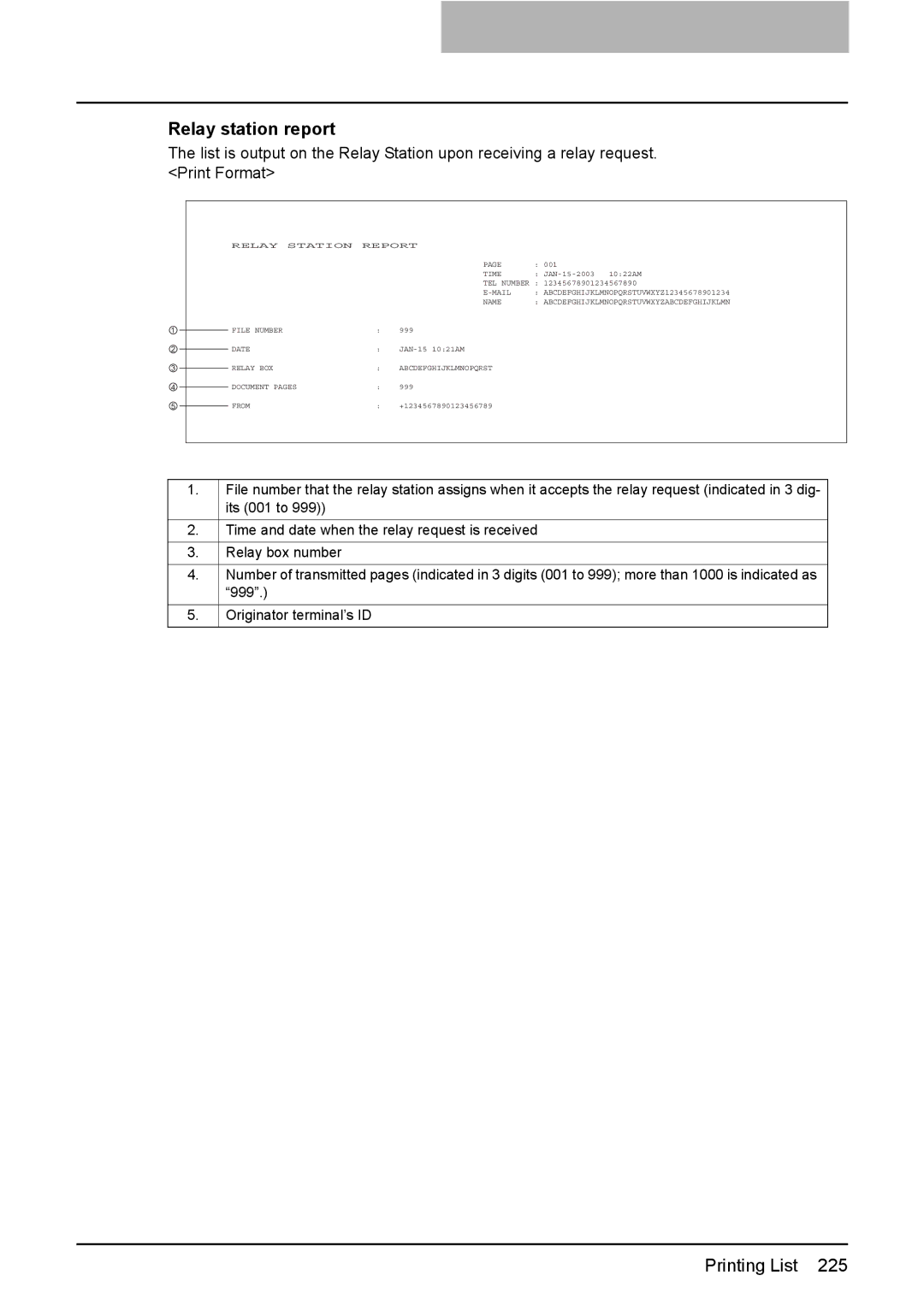 Toshiba GD-1220 manual Relay station report 