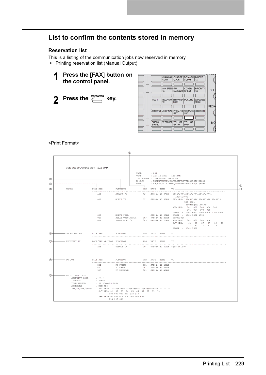 Toshiba GD-1220 manual List to confirm the contents stored in memory 