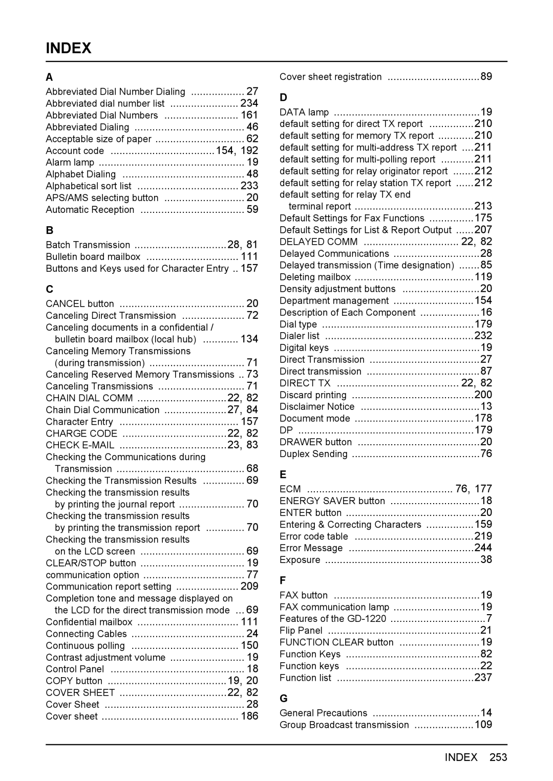 Toshiba GD-1220 manual Index 