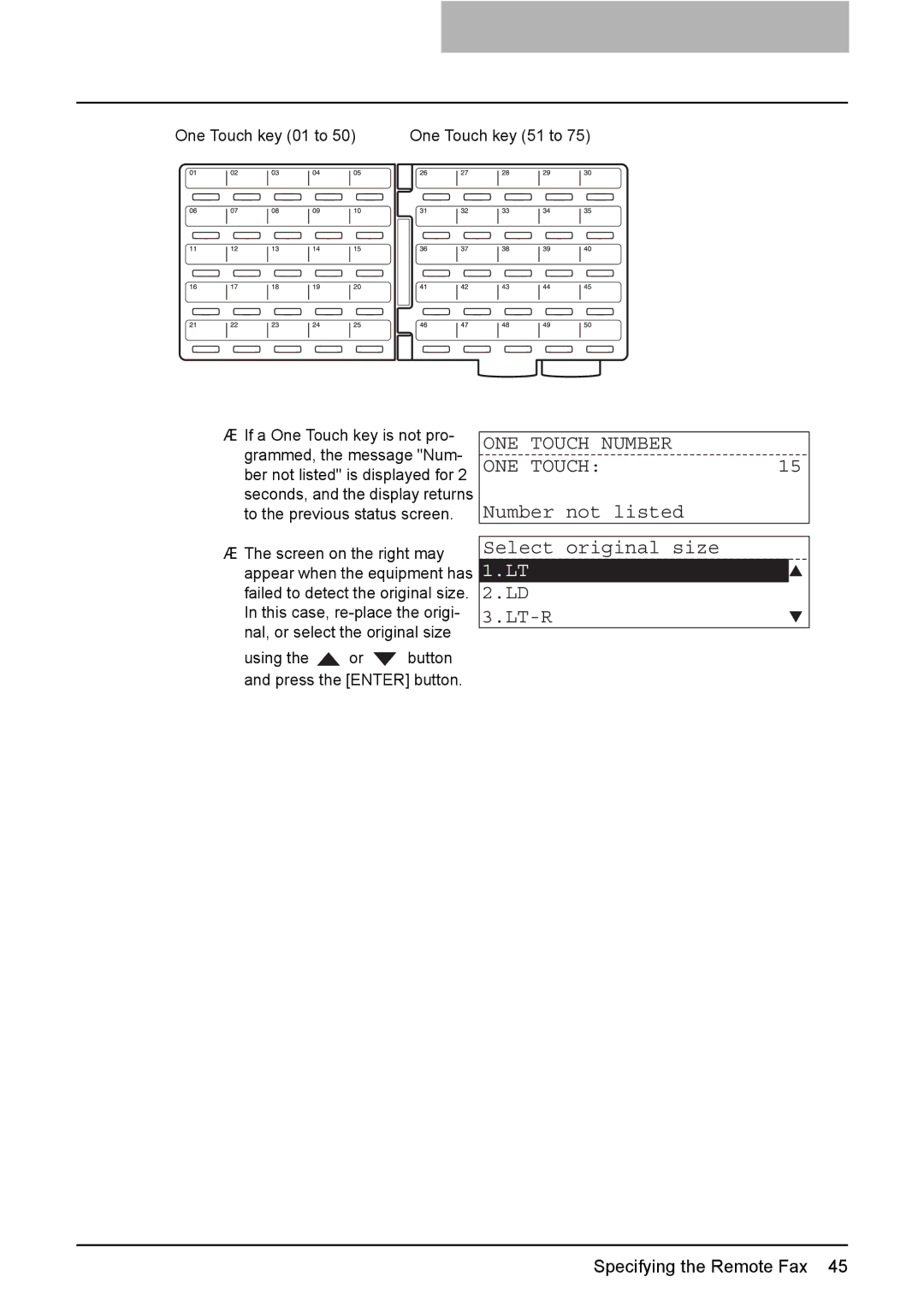 Toshiba GD-1220 manual Number not listed Select original size LD 3.LT-R, One Touch key 01 to 