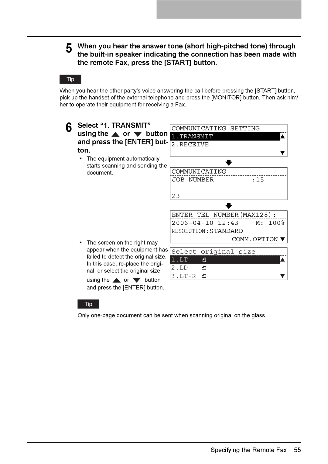 Toshiba GD-1220 manual Communicating Setting, Transmit, Receive Communicating JOB Number 