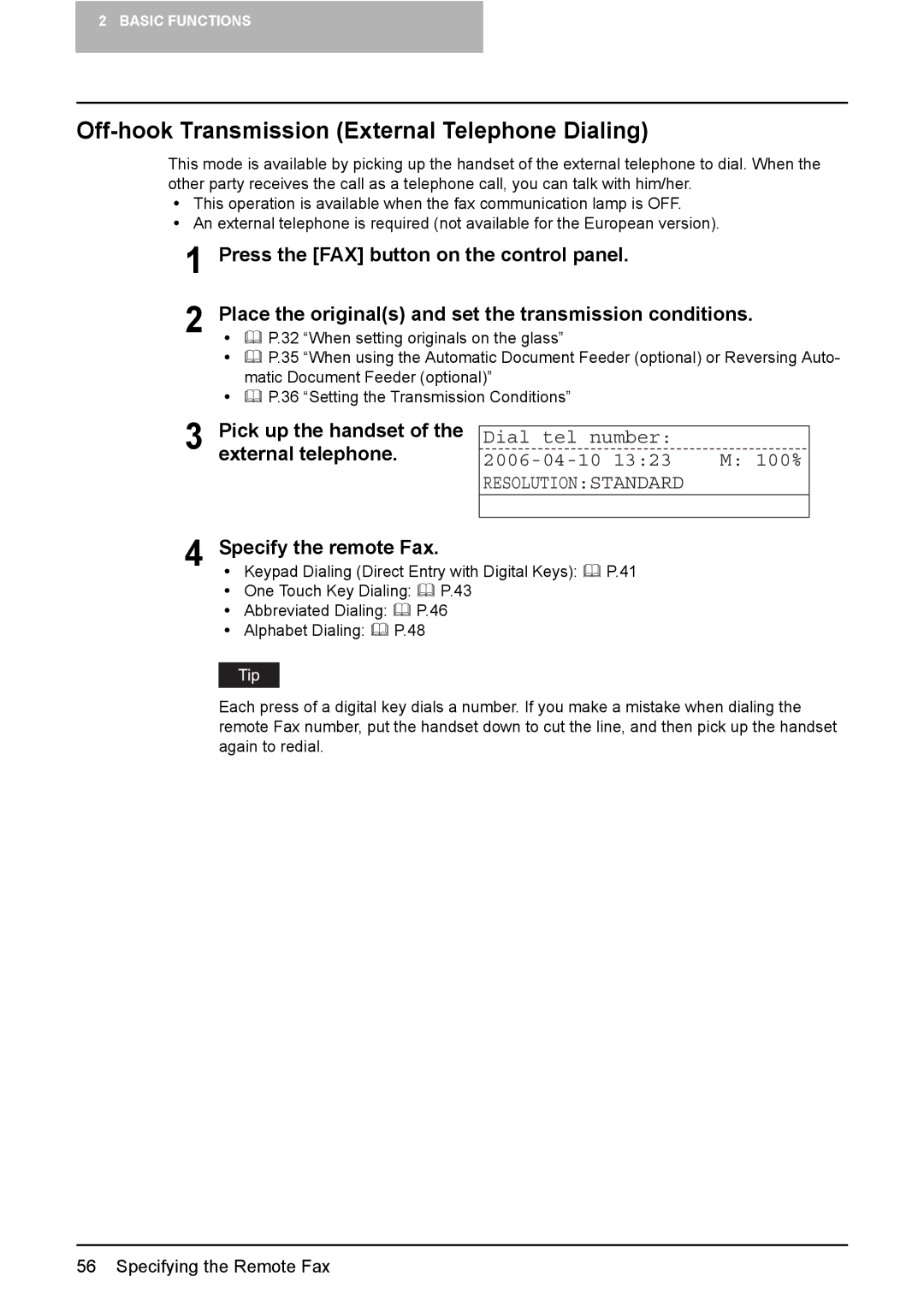 Toshiba GD-1220 manual Off-hook Transmission External Telephone Dialing, Pick up the handset of the external telephone 