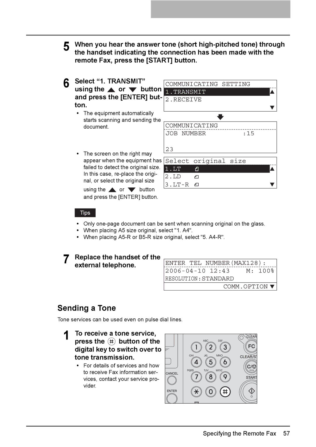 Toshiba GD-1220 manual Sending a Tone, Replace the handset of the external telephone 