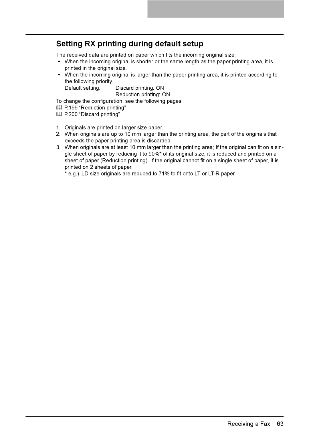 Toshiba GD-1220 manual Setting RX printing during default setup 