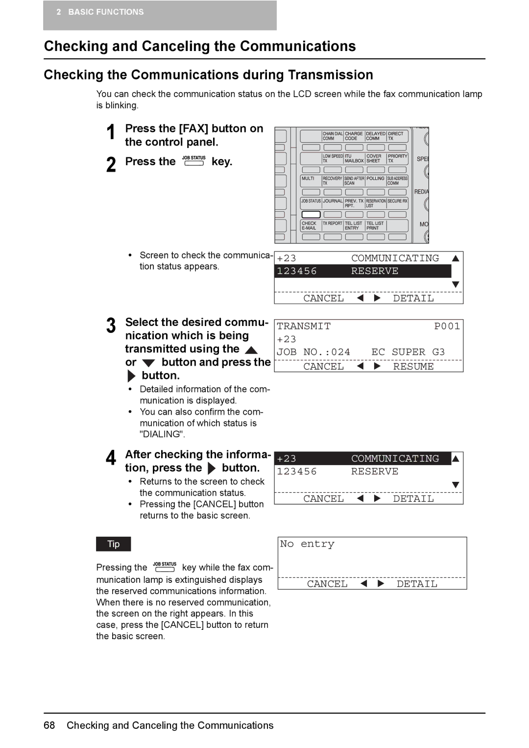 Toshiba GD-1220 manual Checking and Canceling the Communications, Checking the Communications during Transmission, Reserve 