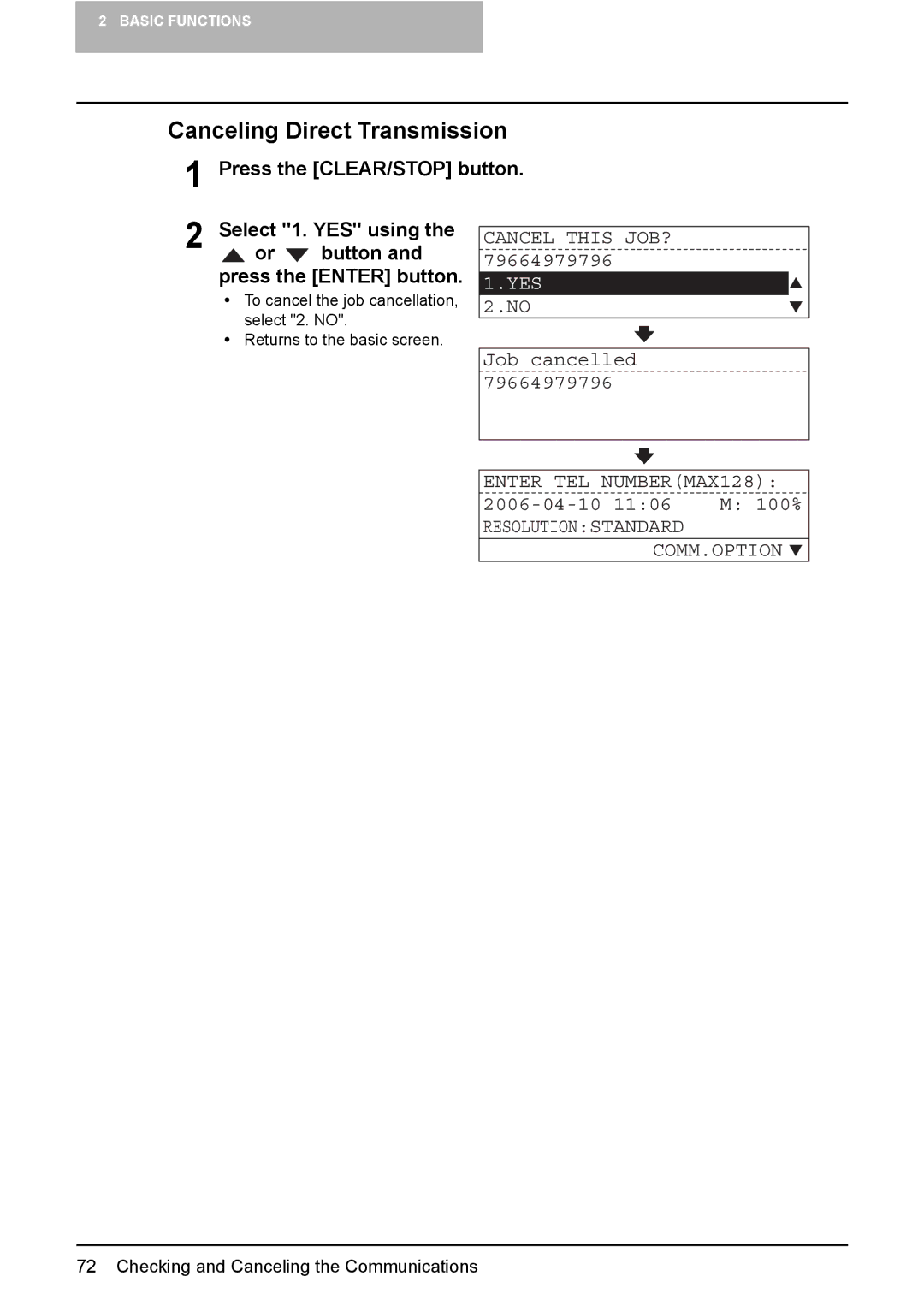 Toshiba GD-1220 manual Canceling Direct Transmission, Cancel this JOB? 