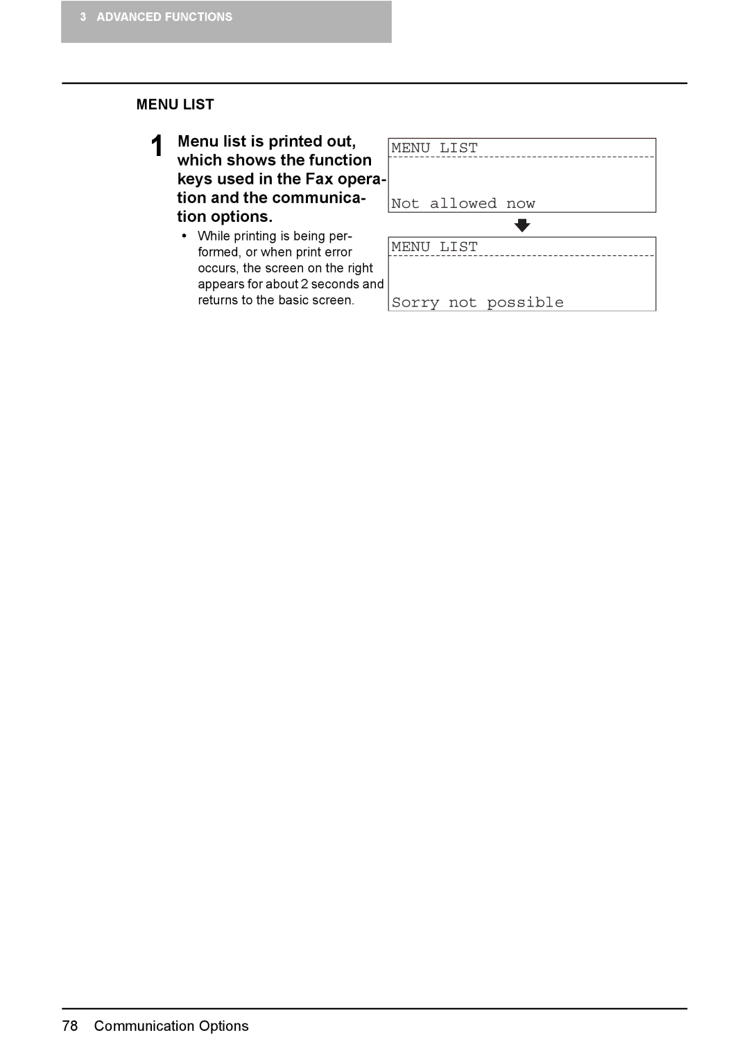 Toshiba GD-1220 manual Menu List, Not allowed now, Sorry not possible 