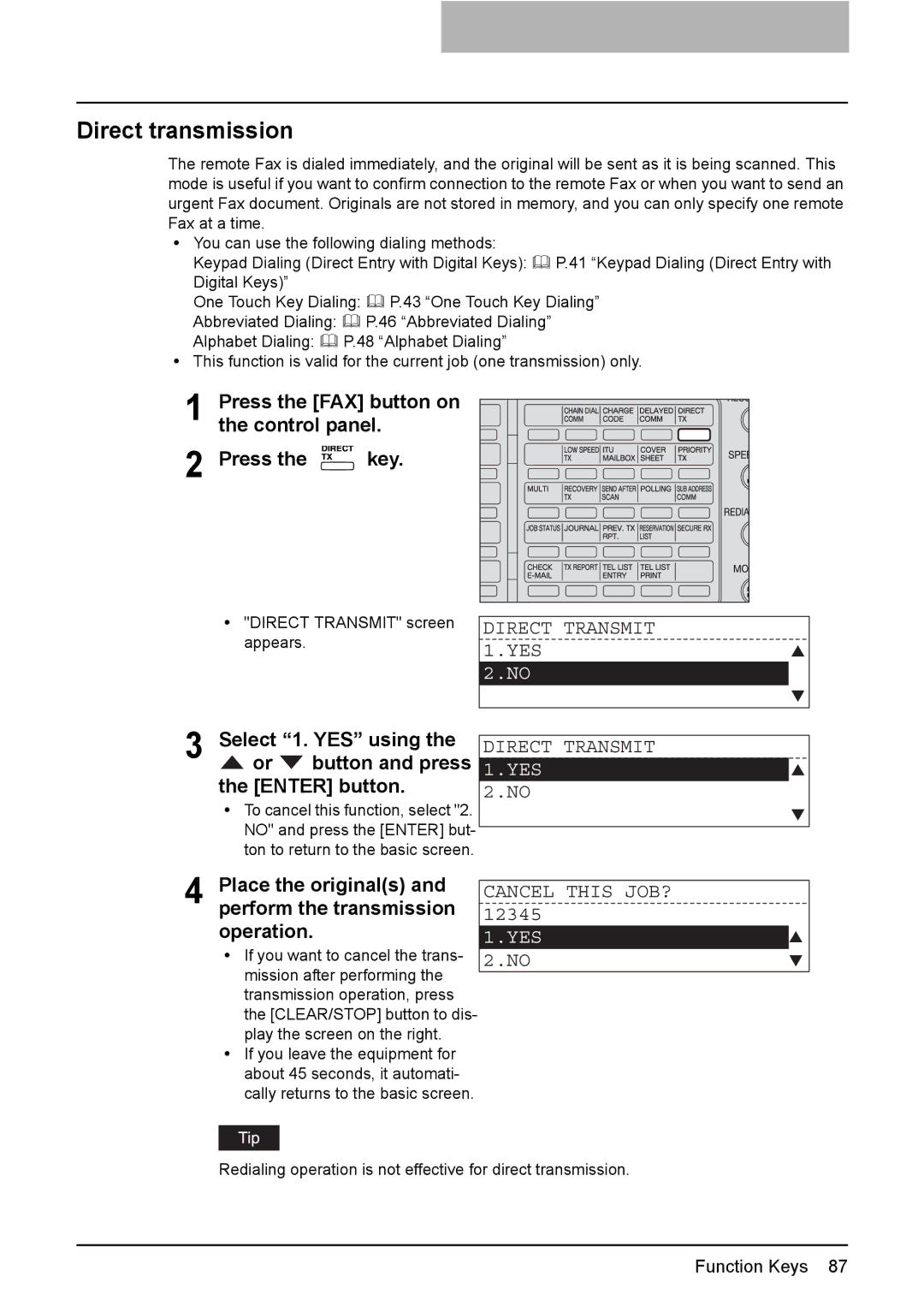 Toshiba GD-1220 manual Direct transmission, Select 1. YES using the or button and press Enter button, Direct Transmit 1.YES 