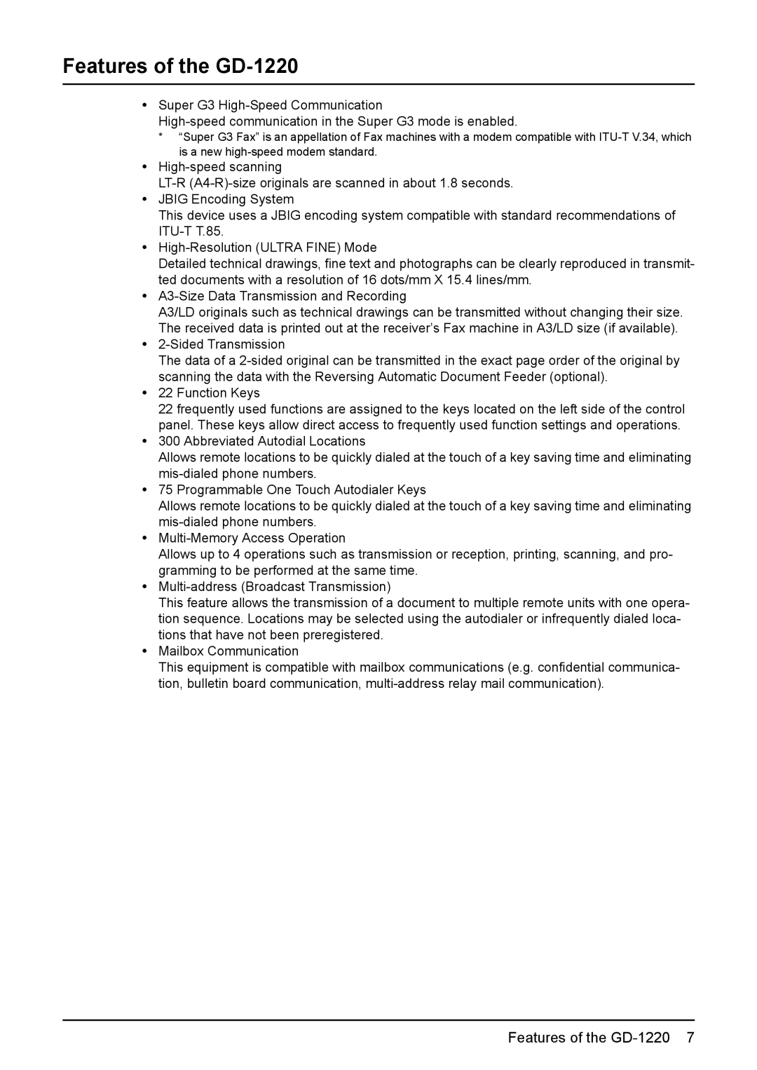 Toshiba manual Features of the GD-1220 