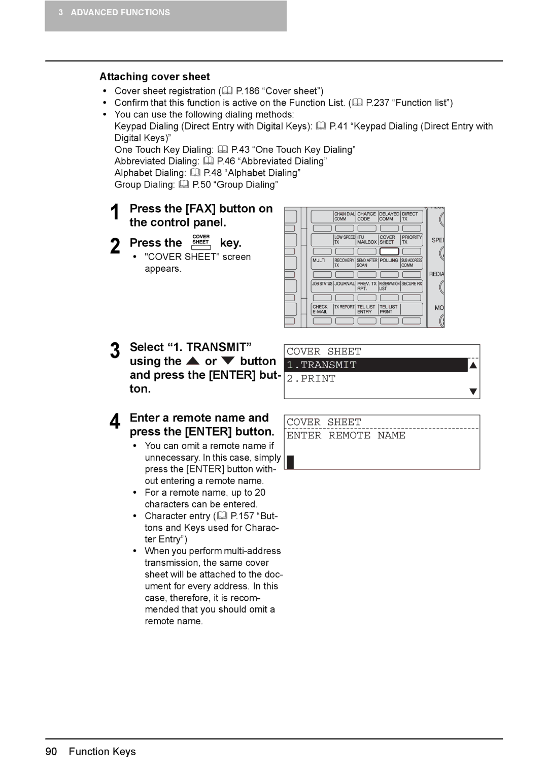 Toshiba GD-1220 manual Print Cover Sheet Enter Remote Name, Attaching cover sheet 