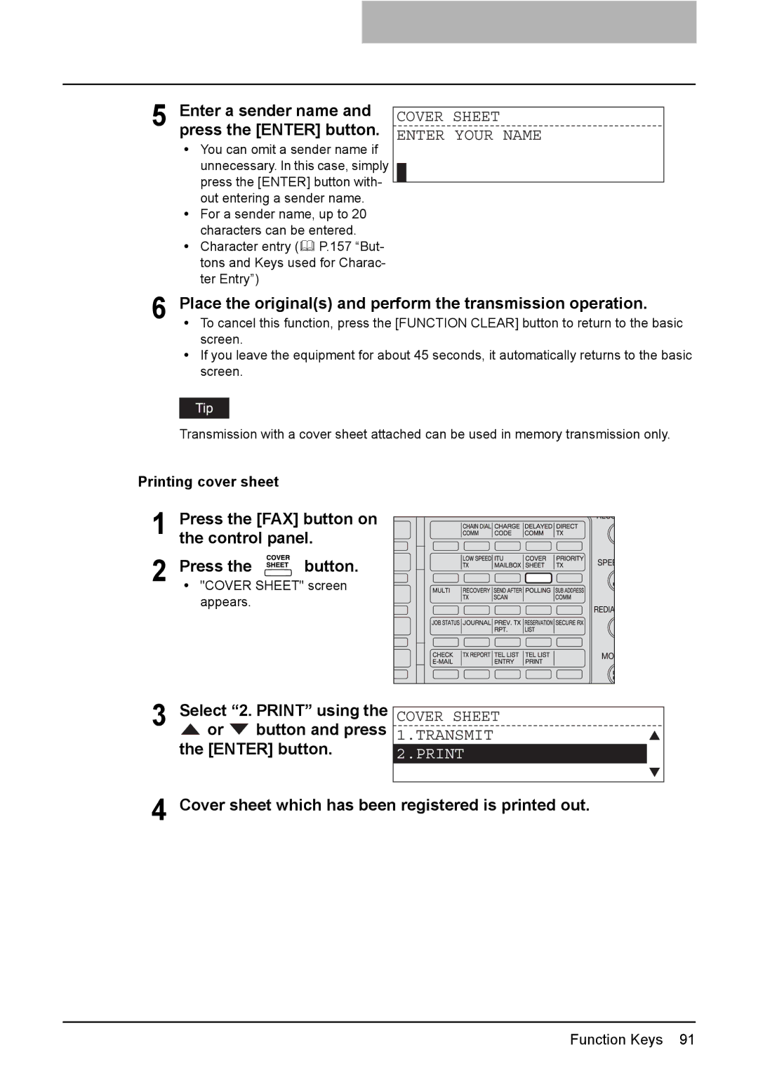 Toshiba GD-1220 manual Cover Sheet Enter Your Name, Cover Sheet Transmit, Print 