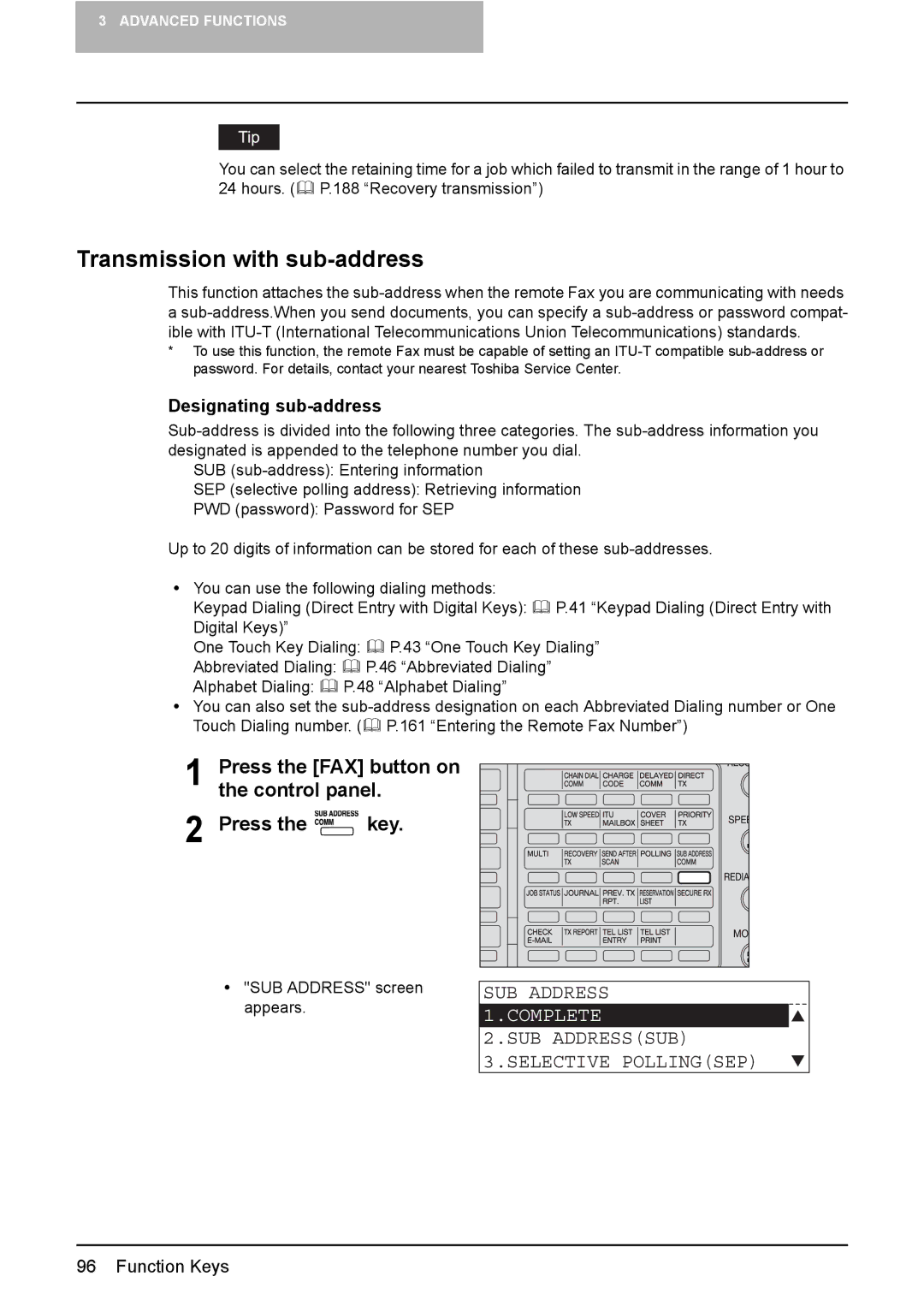 Toshiba GD-1220 manual Transmission with sub-address, SUB Address, Designating sub-address 