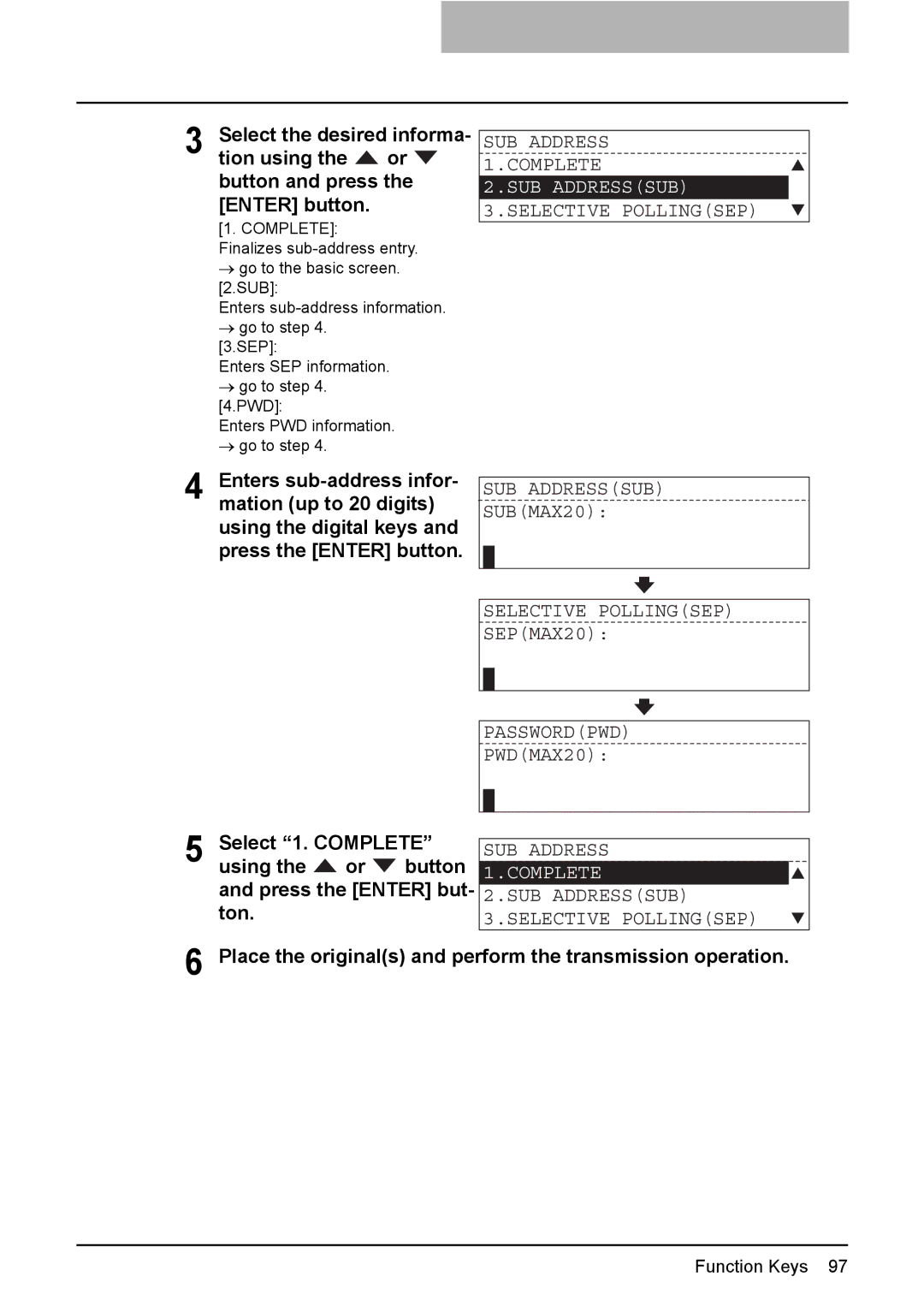 Toshiba GD-1220 SUB Address Complete, Selective Pollingsep, SUB Addresssub SUBMAX20, Passwordpwd PWDMAX20 SUB Address 