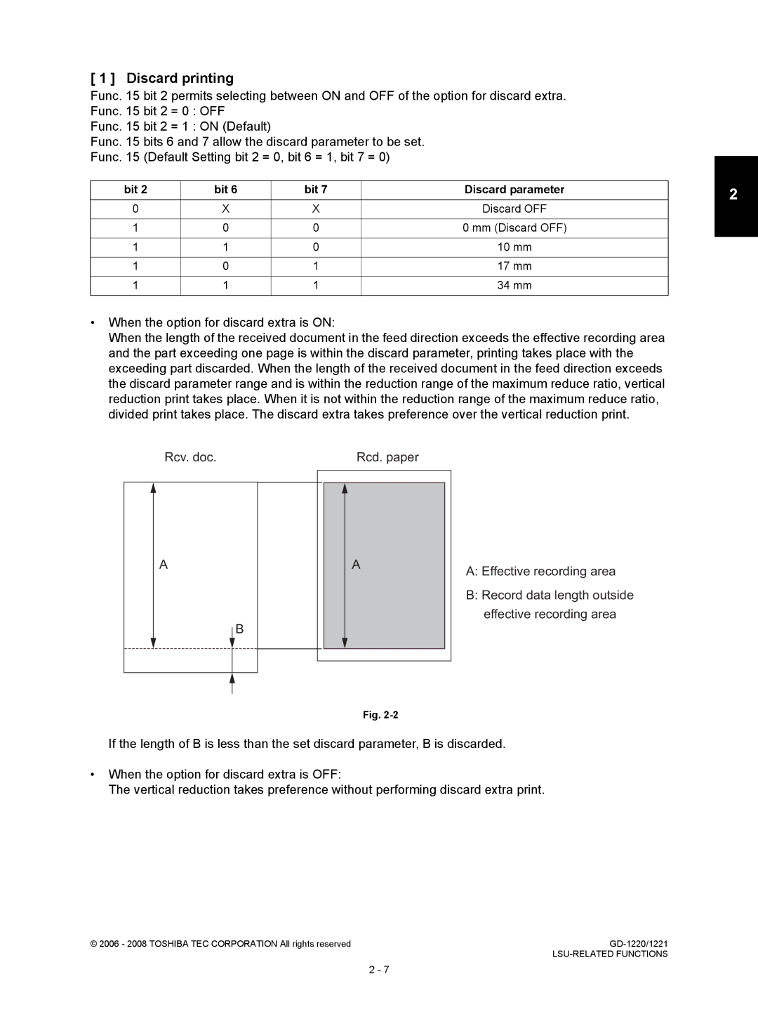 Toshiba GD-1220, GD-1221 service manual Discard printing, Bit Discard parameter 