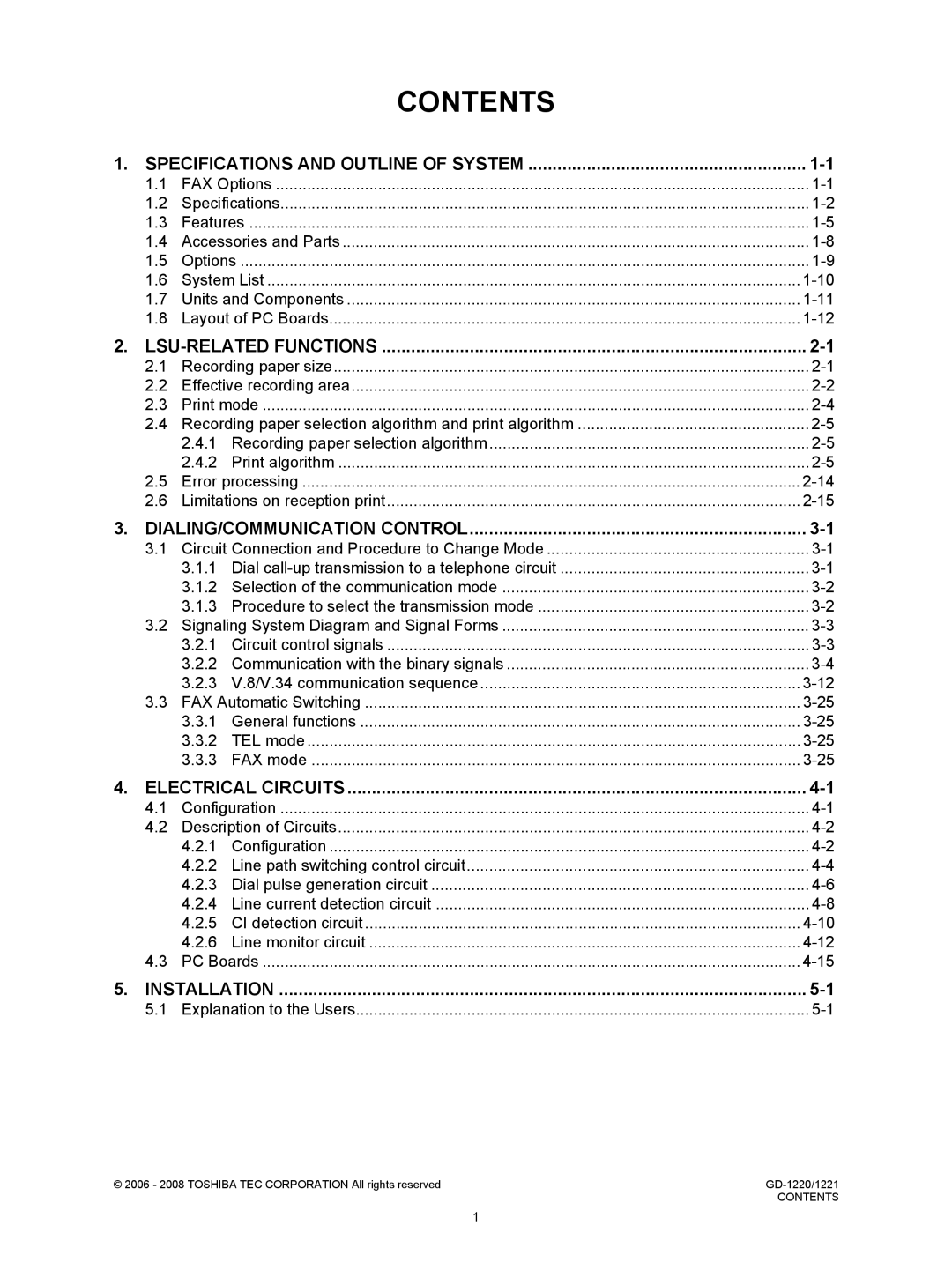 Toshiba GD-1220, GD-1221 service manual Contents 