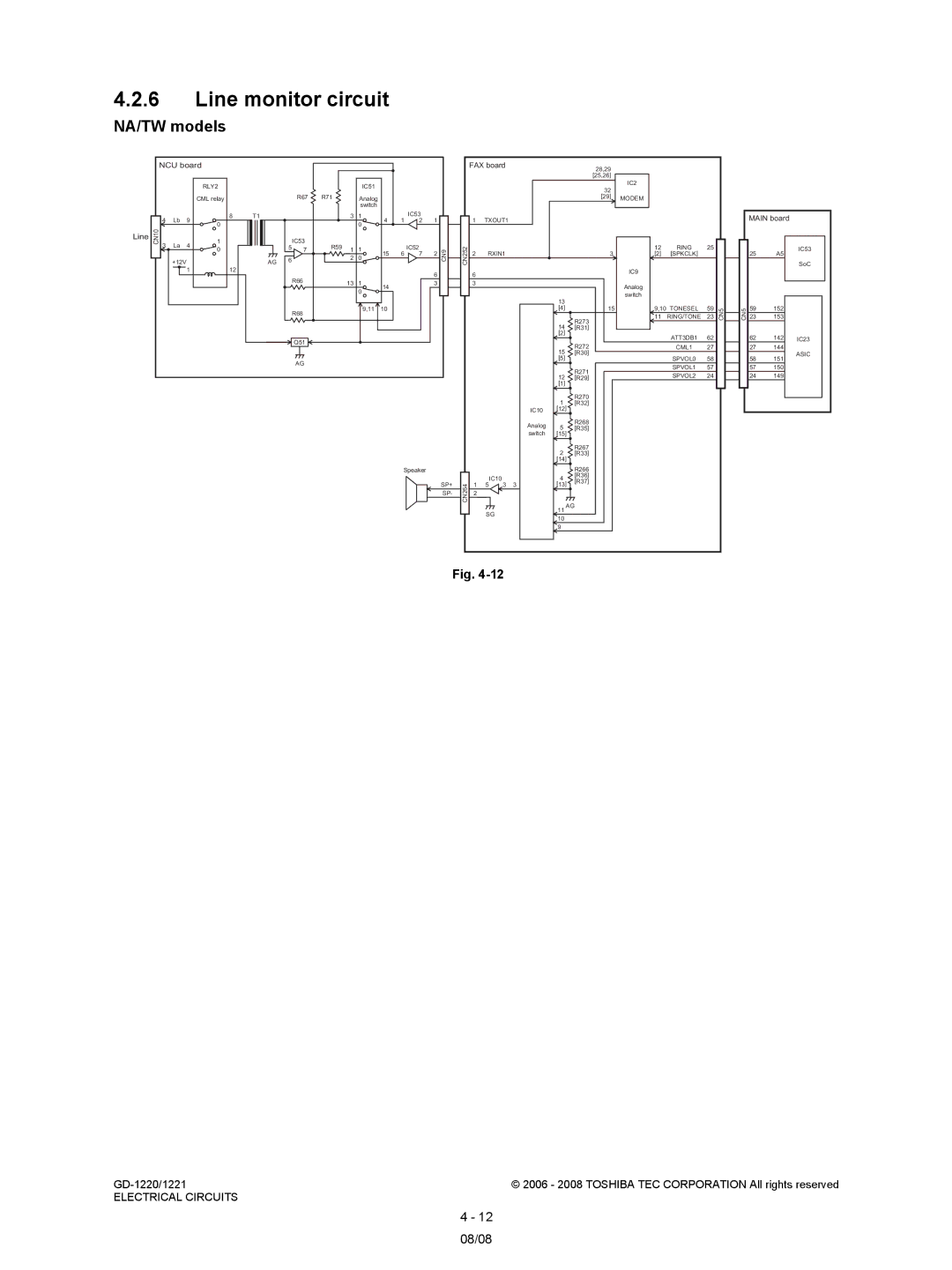 Toshiba GD-1221, GD-1220 service manual Line monitor circuit, FAX board 