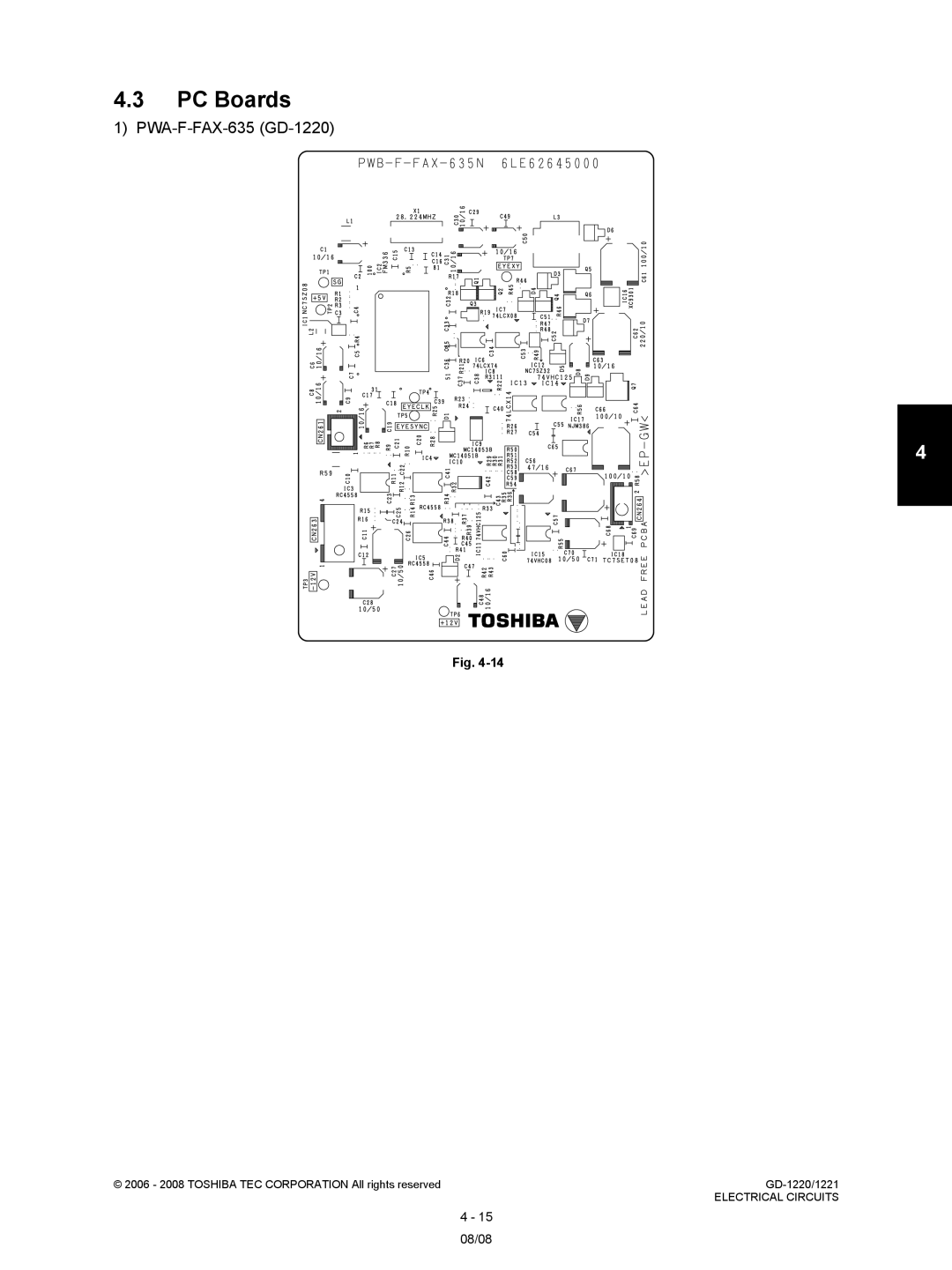 Toshiba GD-1221 service manual PC Boards, PWA-F-FAX-635 GD-1220 