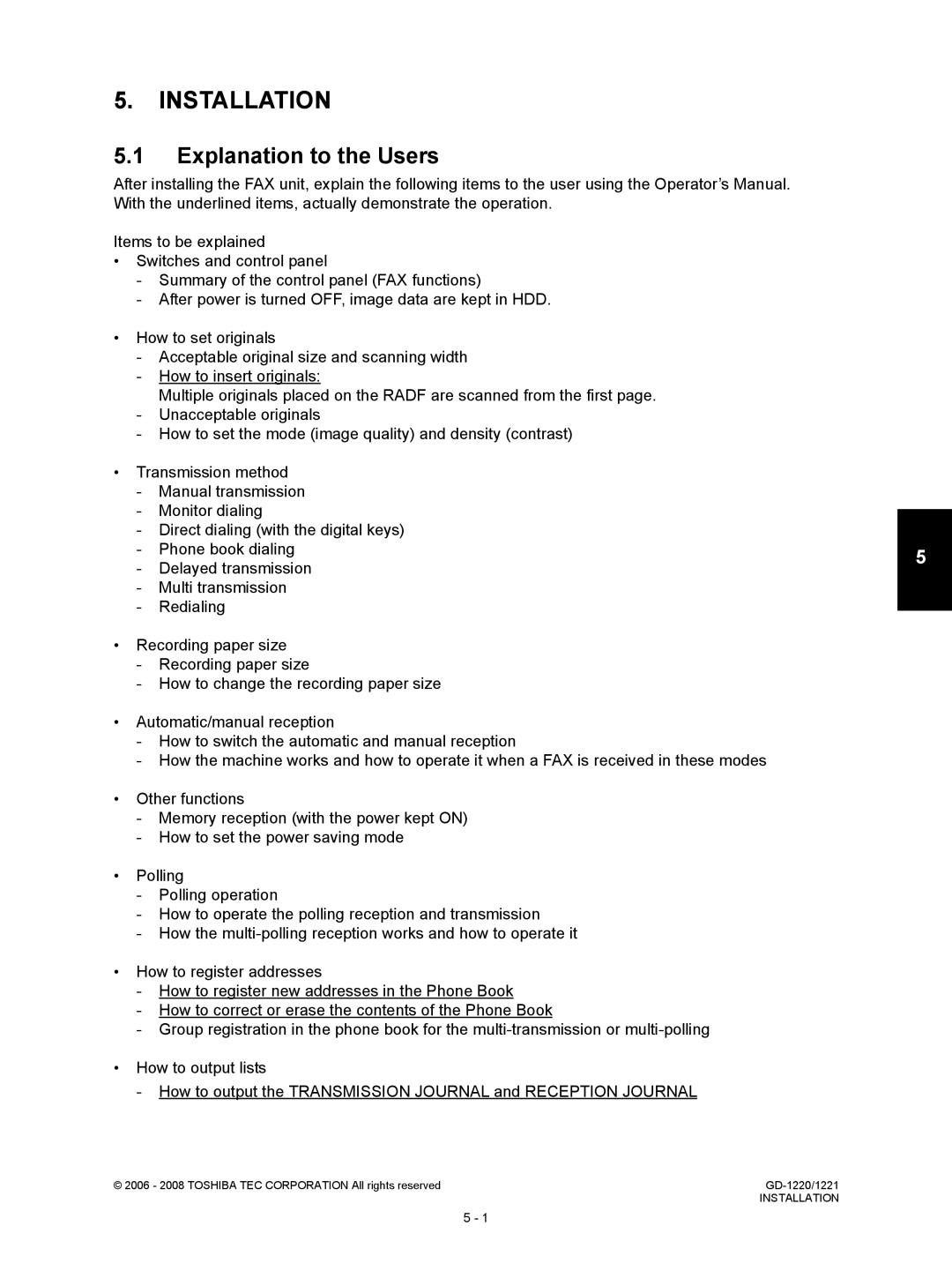 Toshiba GD-1220, GD-1221 service manual Installation, Explanation to the Users 