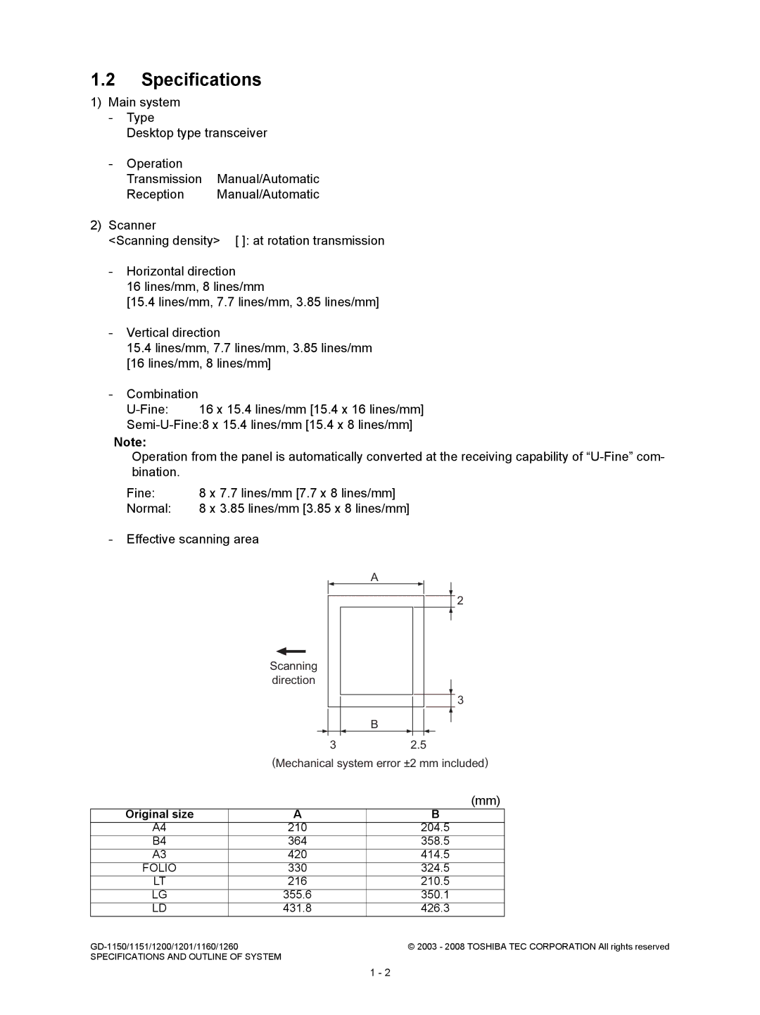 Toshiba GD-1260, GD-1160, GD-1201, GD-1151, Model: GD-1150 service manual Specifications, Original size, Folio 