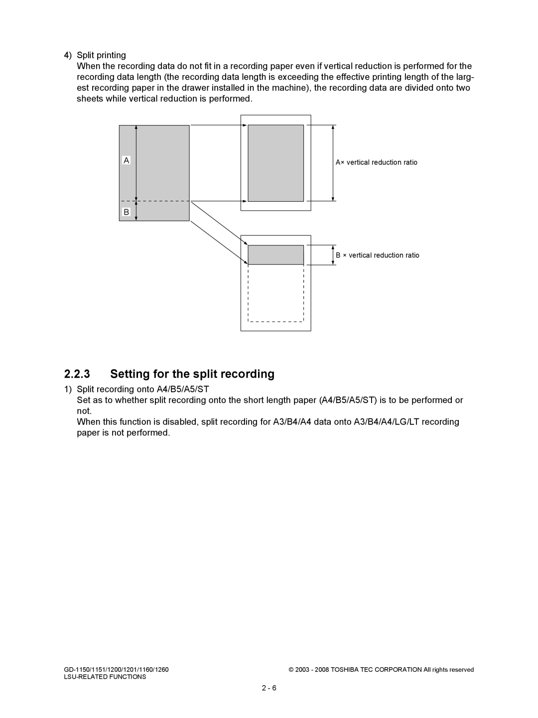 Toshiba GD-1201, GD-1260, GD-1160, GD-1151, Model: GD-1150 service manual Setting for the split recording 