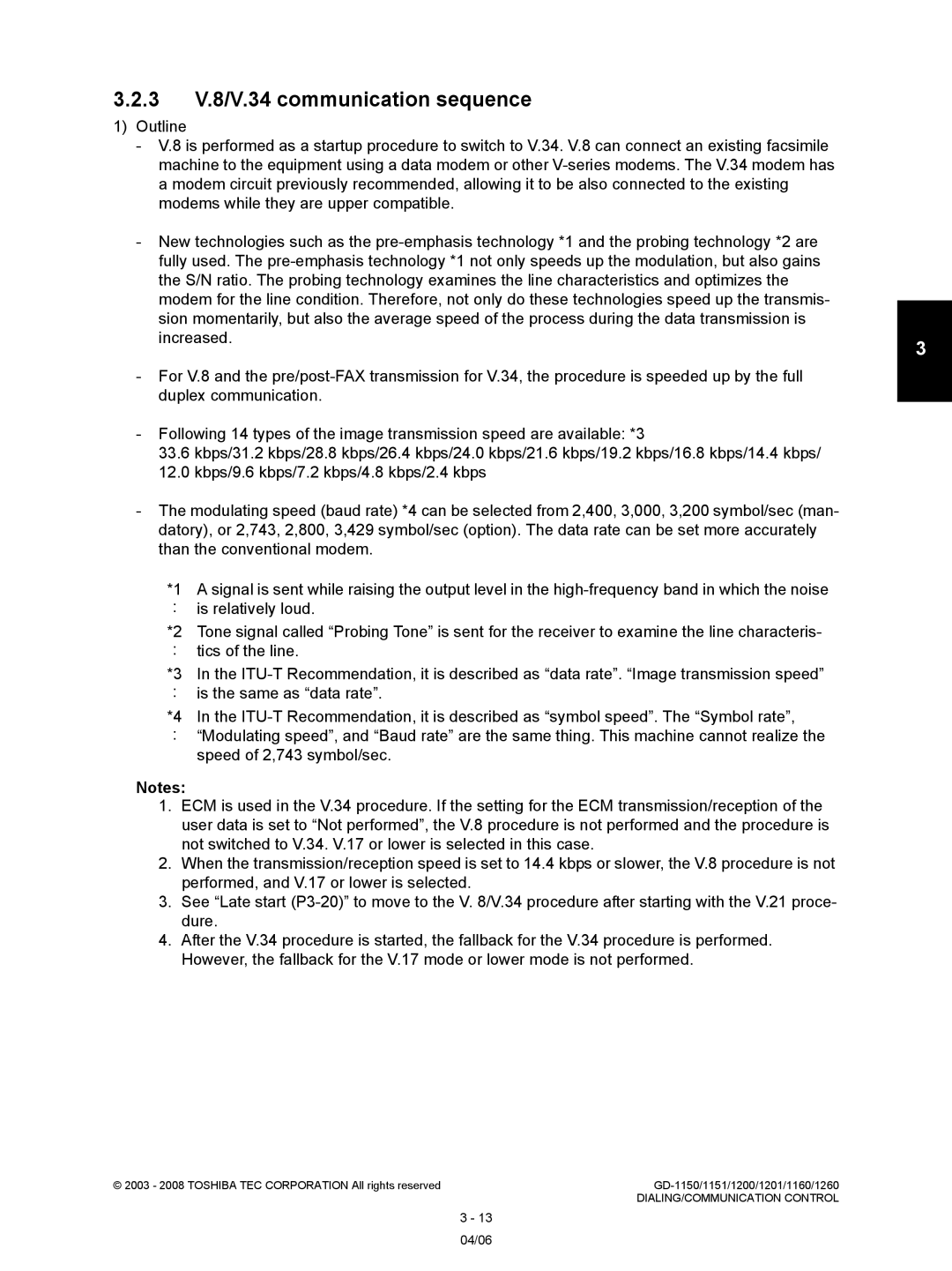 Toshiba Model: GD-1150, GD-1260, GD-1160, GD-1201, GD-1151 service manual 3 V.8/V.34 communication sequence 