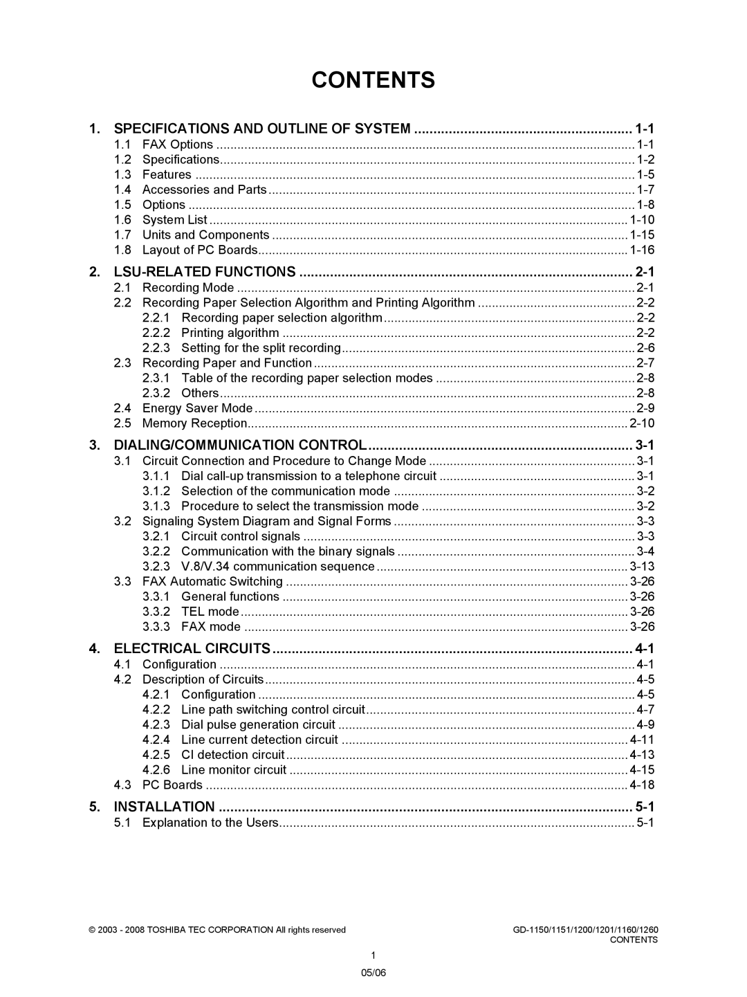 Toshiba GD-1201, GD-1260, GD-1160, GD-1151, Model: GD-1150 service manual Contents 