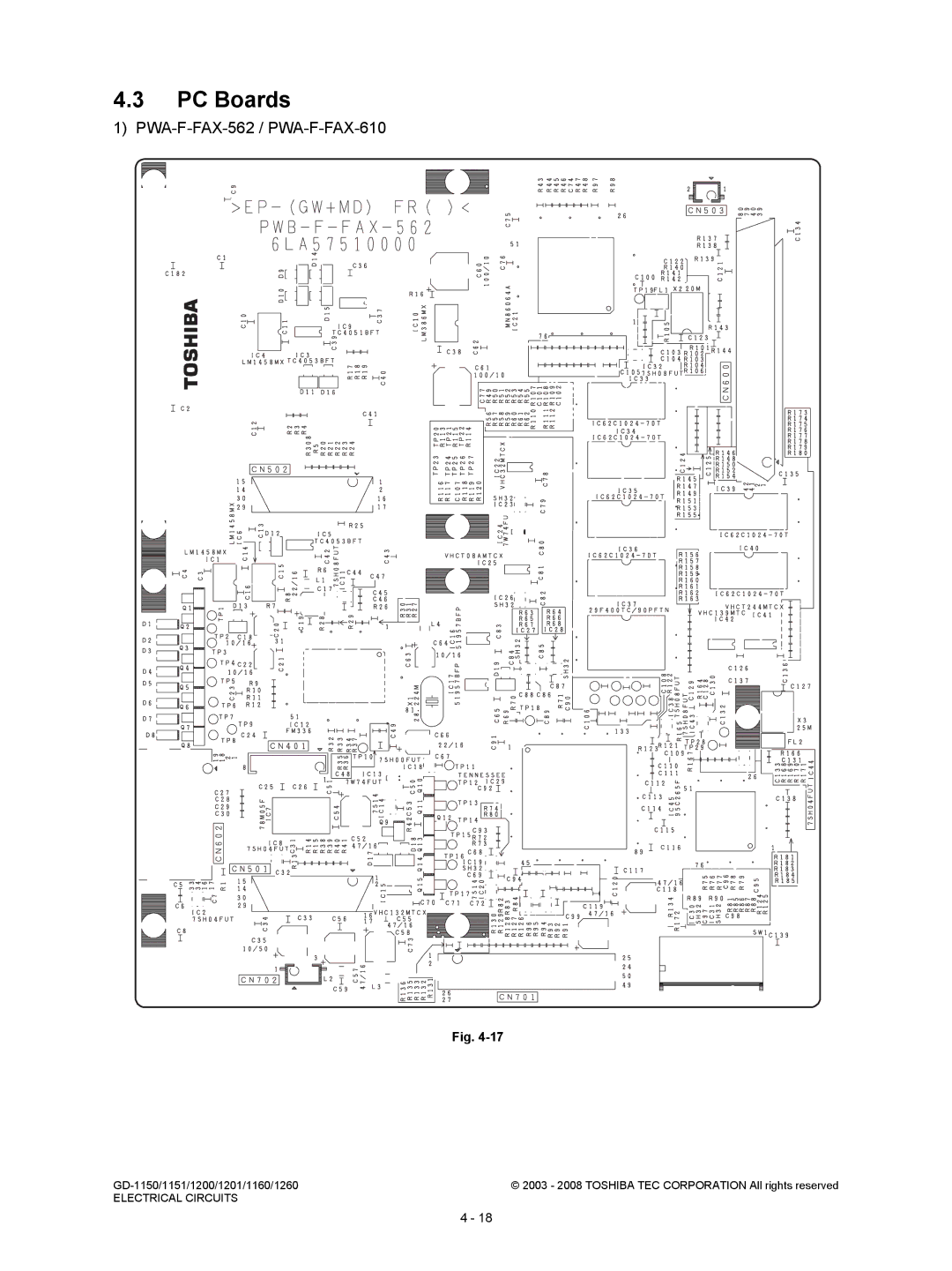 Toshiba GD-1260, GD-1160, GD-1201, GD-1151, Model: GD-1150 service manual PC Boards, PWA-F-FAX-562 / PWA-F-FAX-610 