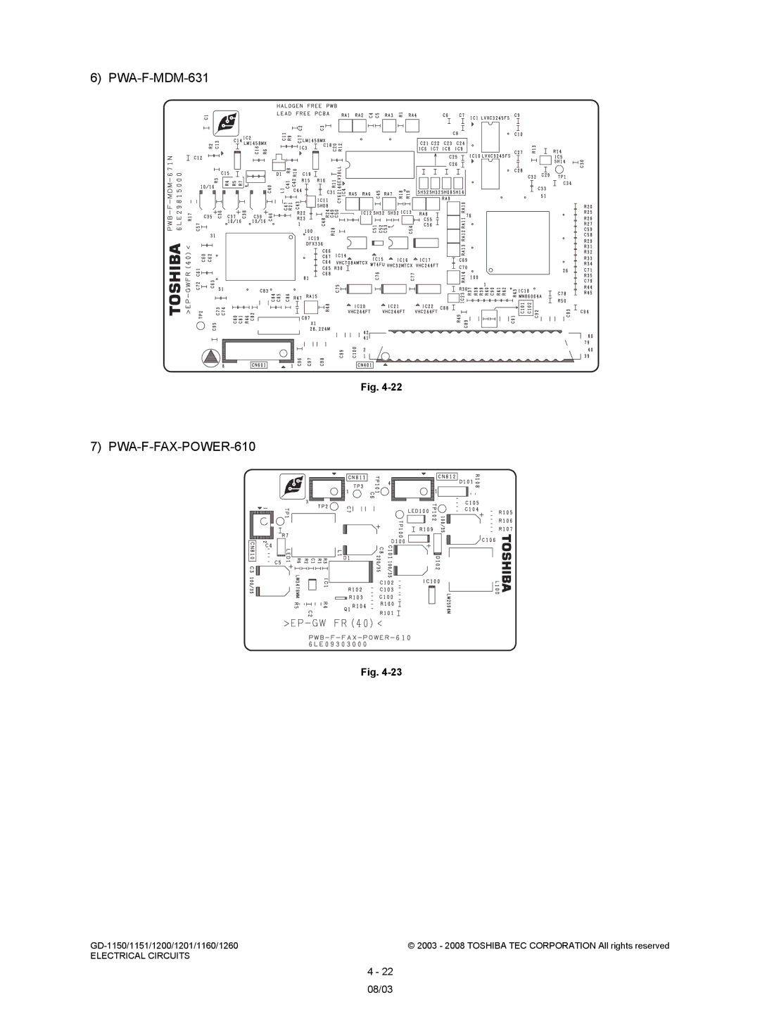 Toshiba Model: GD-1150, GD-1260, GD-1160, GD-1201, GD-1151 service manual PWA-F-MDM-631, PWA-F-FAX-POWER-610 