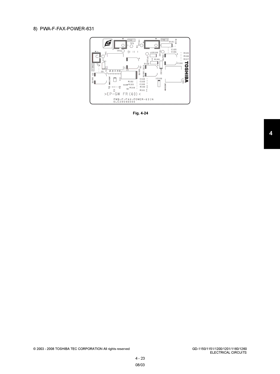 Toshiba GD-1260, GD-1160, GD-1201, GD-1151, Model: GD-1150 service manual PWA-F-FAX-POWER-631 