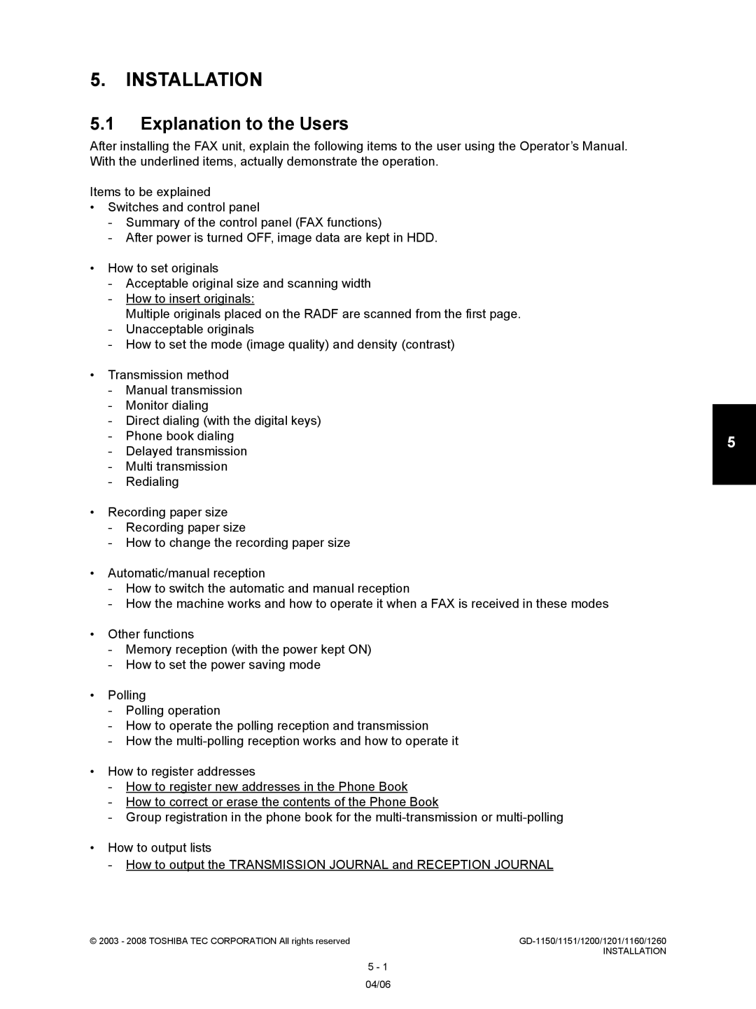 Toshiba GD-1201, GD-1260, GD-1160, GD-1151, Model: GD-1150 service manual Installation, Explanation to the Users 