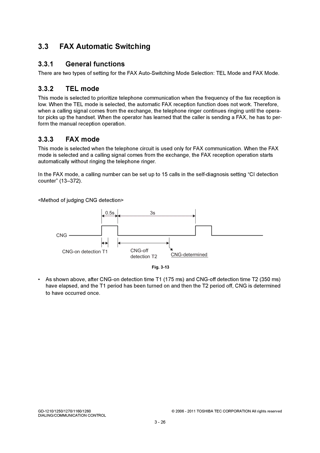 Toshiba GD-1160, GD-1260, GD-1250, GD-1270, GD-1210 FAX Automatic Switching, General functions, TEL mode, FAX mode 