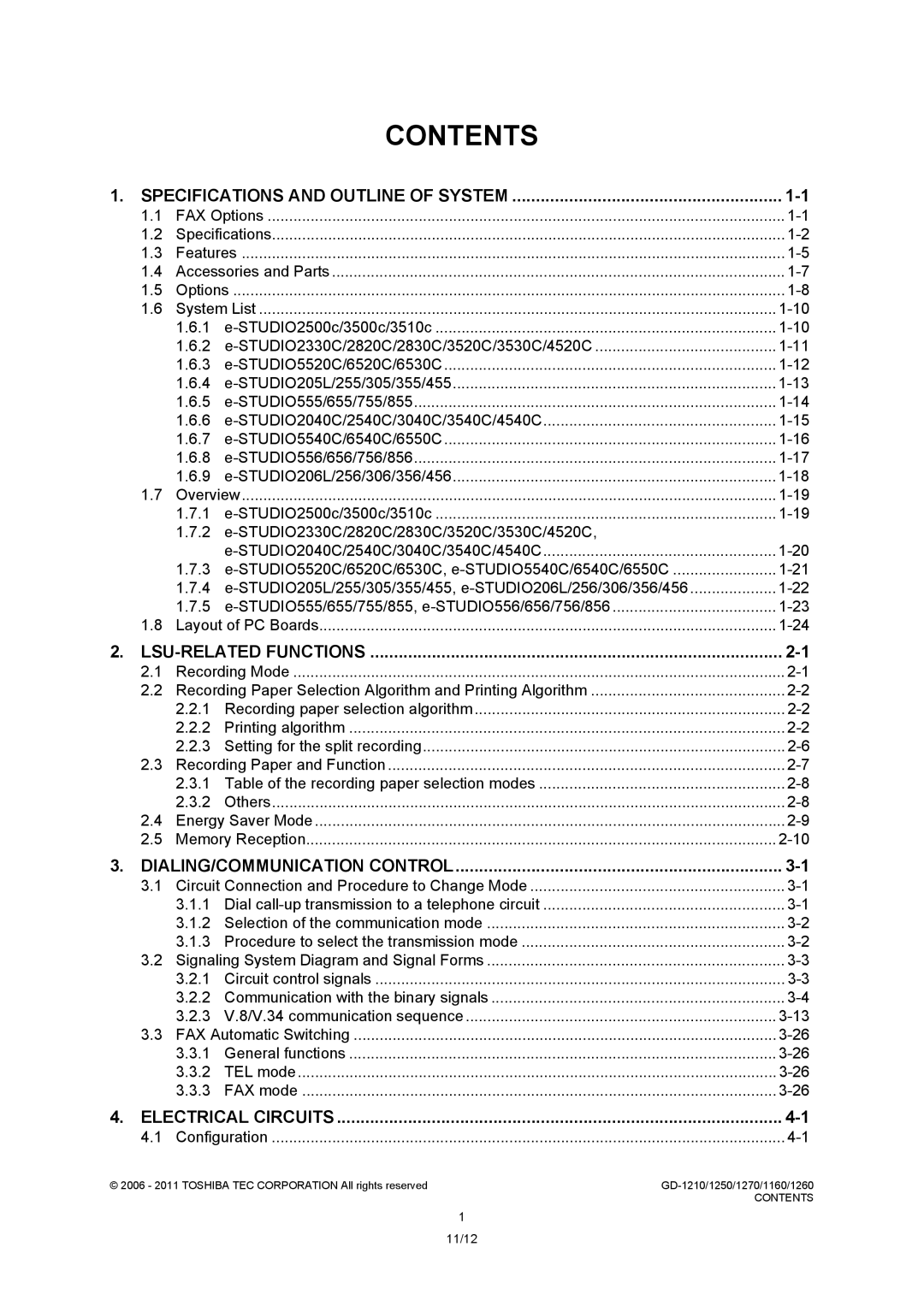 Toshiba GD-1270, GD-1260, GD-1250, GD-1160, GD-1210 service manual Contents 