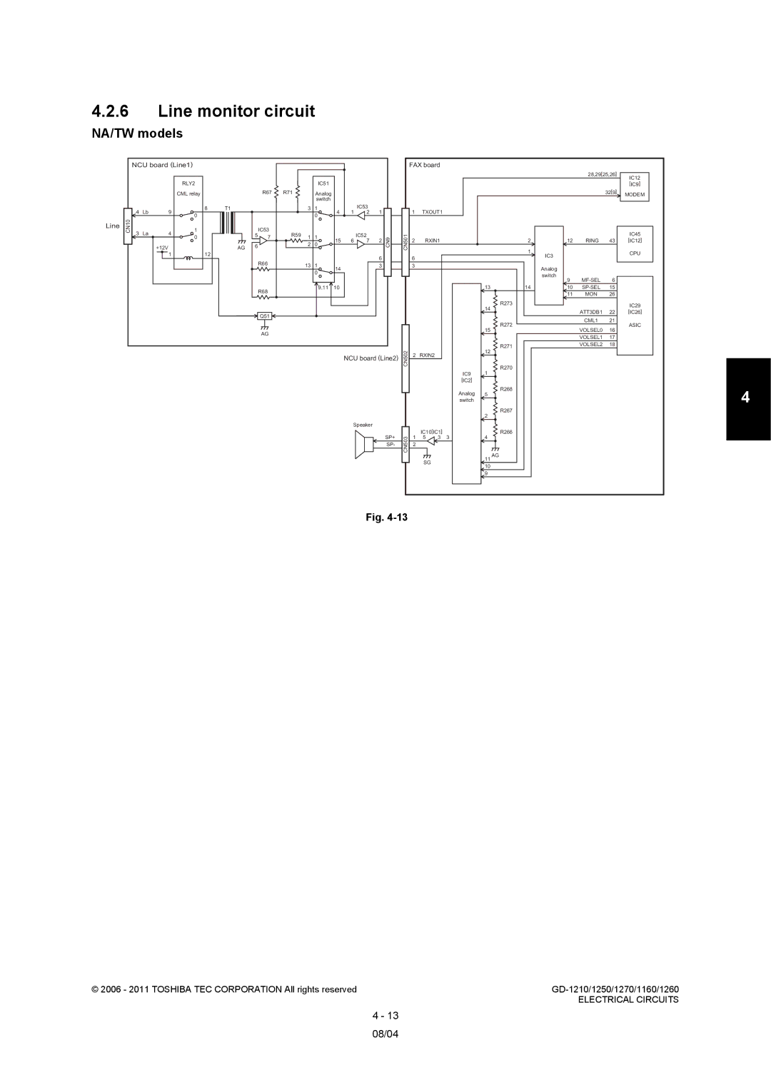 Toshiba GD-1250, GD-1260, GD-1270, GD-1160, GD-1210 service manual Line monitor circuit, NCU board Line1 