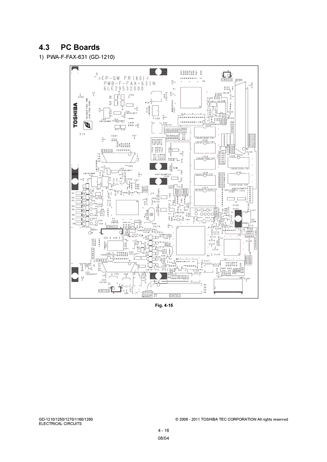 Toshiba GD-1260, GD-1250, GD-1270, GD-1160 service manual PC Boards, PWA-F-FAX-631 GD-1210 