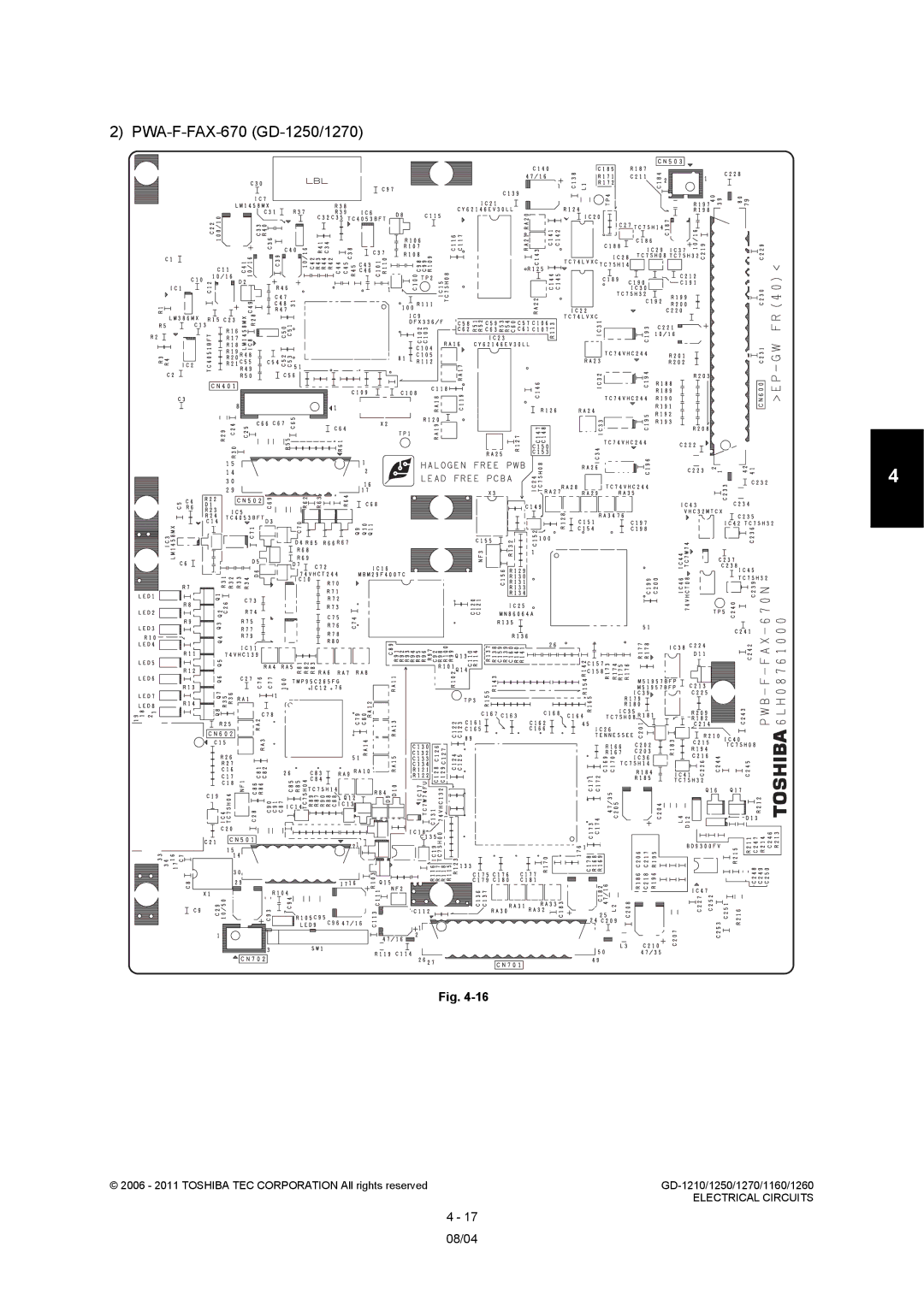 Toshiba GD-1260, GD-1270, GD-1160, GD-1210 service manual PWA-F-FAX-670 GD-1250/1270 