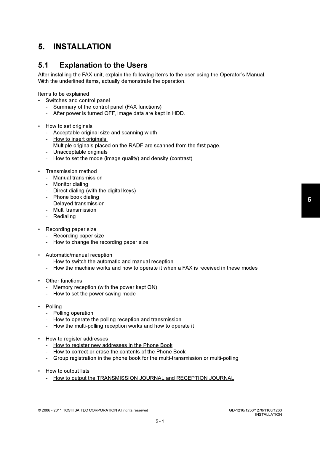 Toshiba GD-1250, GD-1260, GD-1270, GD-1160, GD-1210 service manual Installation, Explanation to the Users 