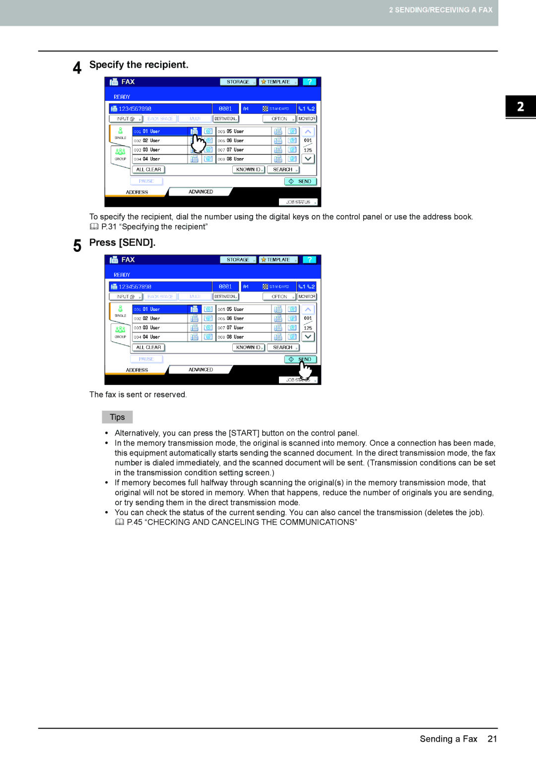 Toshiba GD-1270, GD-1260, GD-1250 manual Specify the recipient, Press Send 