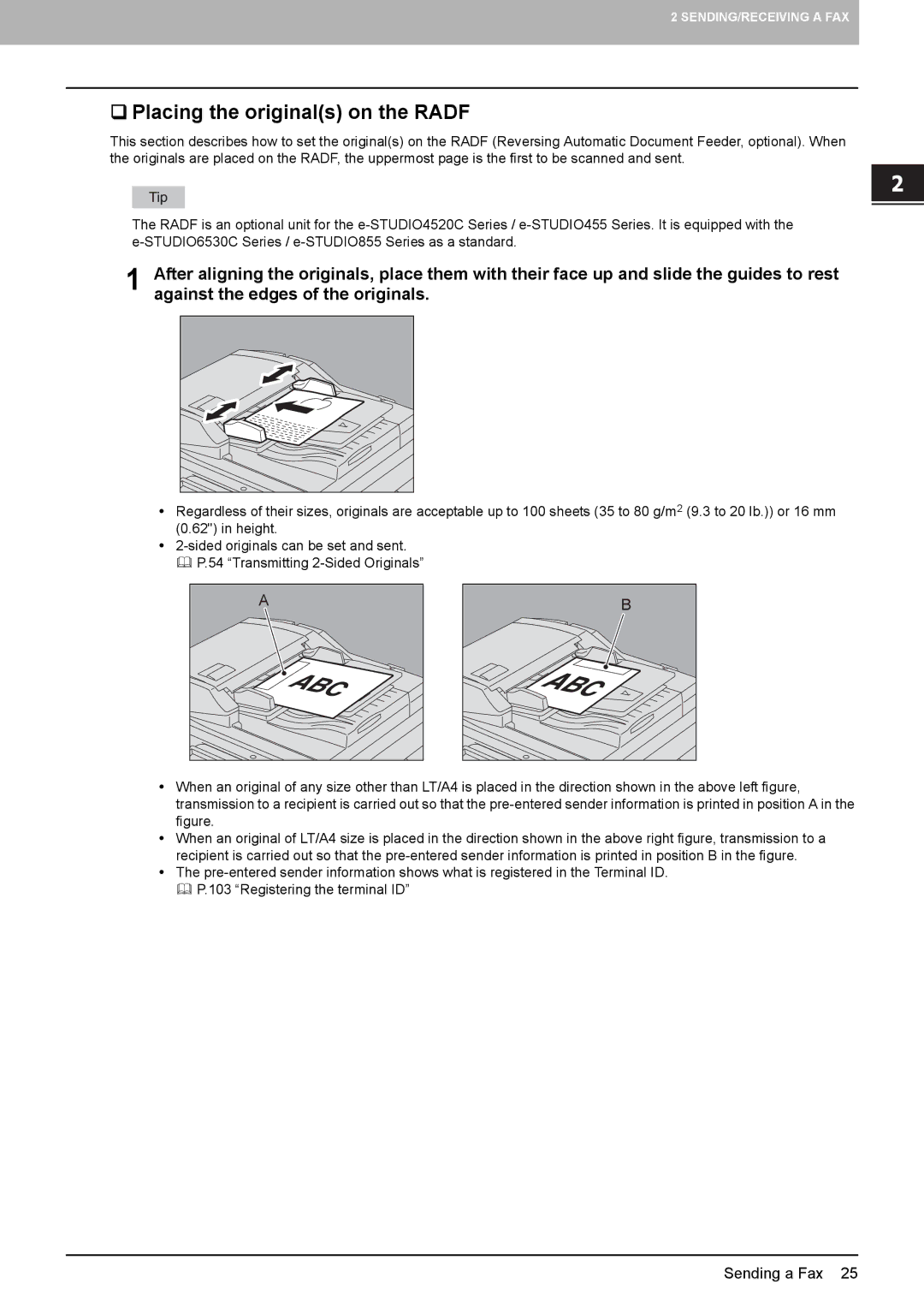 Toshiba GD-1260, GD-1250, GD-1270 manual ‰ Placing the originals on the Radf 