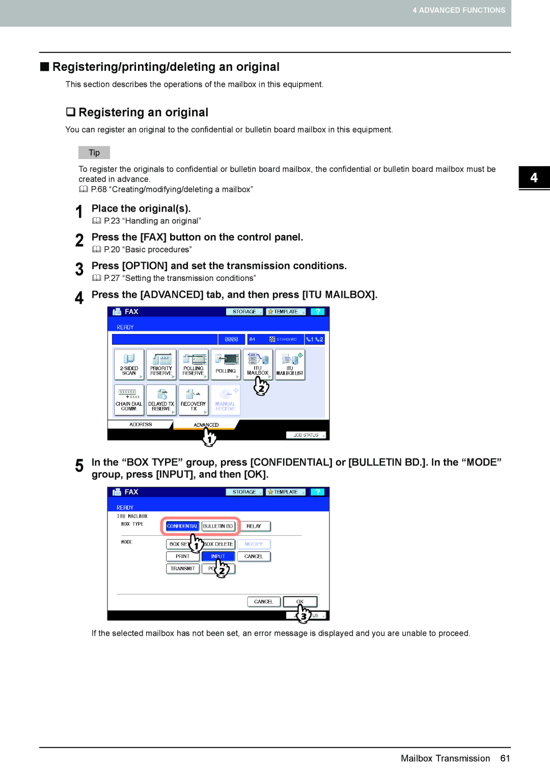 Toshiba GD-1260, GD-1250, GD-1270 manual „ Registering/printing/deleting an original, ‰ Registering an original 