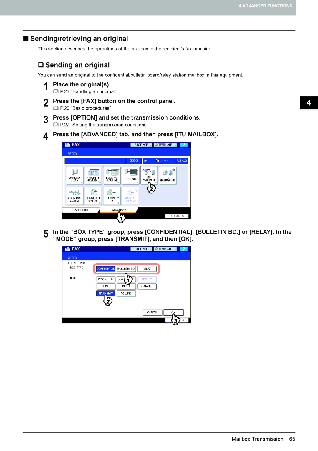 Toshiba GD-1250, GD-1260, GD-1270 manual „ Sending/retrieving an original, ‰ Sending an original 